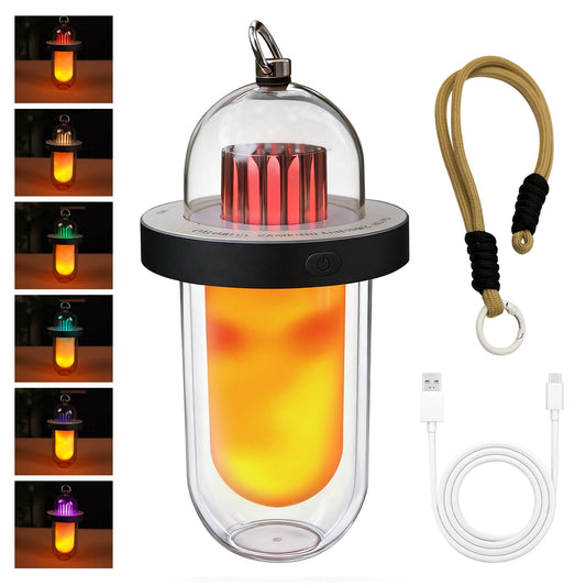 AUGE LIGHT Vintage Camping Lantern Rechargeable, LED Camping Light with Flickering Flame Effect, IP54 Waterproof Outdoor Camping Lamp for Patio, Porch, Garden Decor