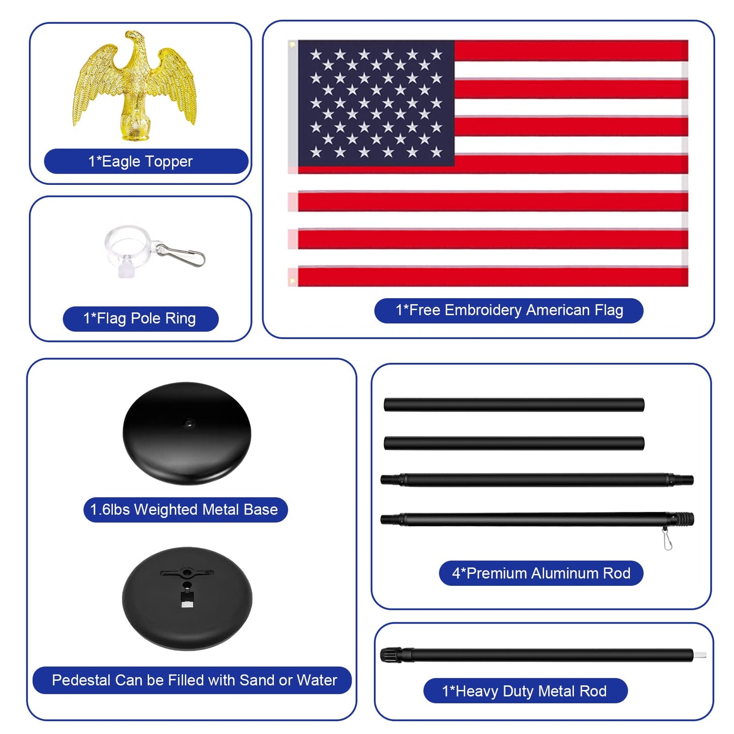 SENZHIYI Indoor Flag Pole Kit with Base and Eagle Topper 6ft-8ft,Aluminum Telescoping Flagpole Indoor for Office,School,City Hall Heavy Duty Indoor Flag Pole and Stand