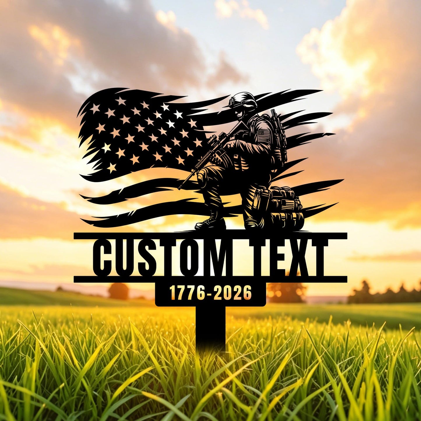 Bliver Personalized USA 250th Anniversary Metal Garden Stake Custom American Patriotic Yard Sign with Family Name Durable Weatherproof Decor for Lawn Memorial Display 10-28 Inch