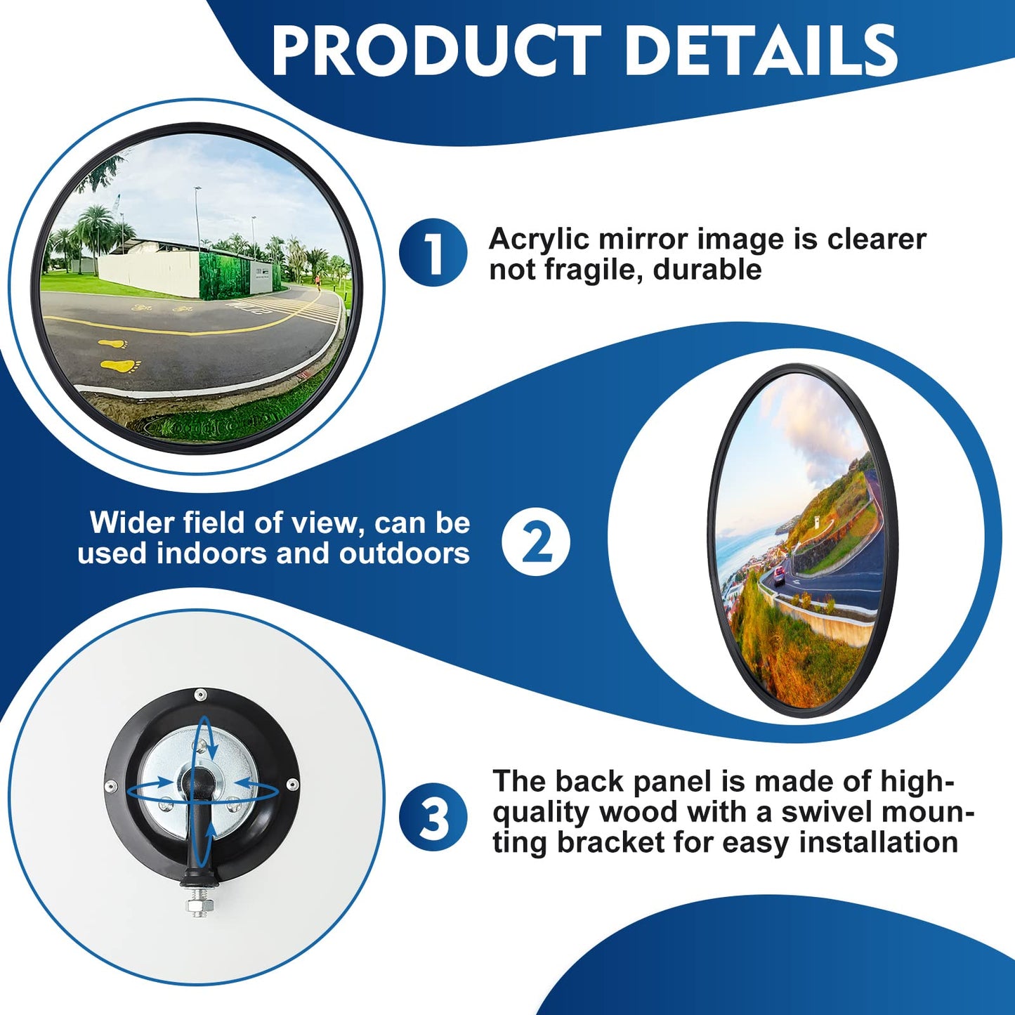 Maitys 2 Pcs Convex Mirror Acrylic Safety Security Traffic Corner Mirrors Adjustable Wide Angle View with Fixing Bracket for Indoor Outdoor Garage School Classroom Warehouse(8 Inch)