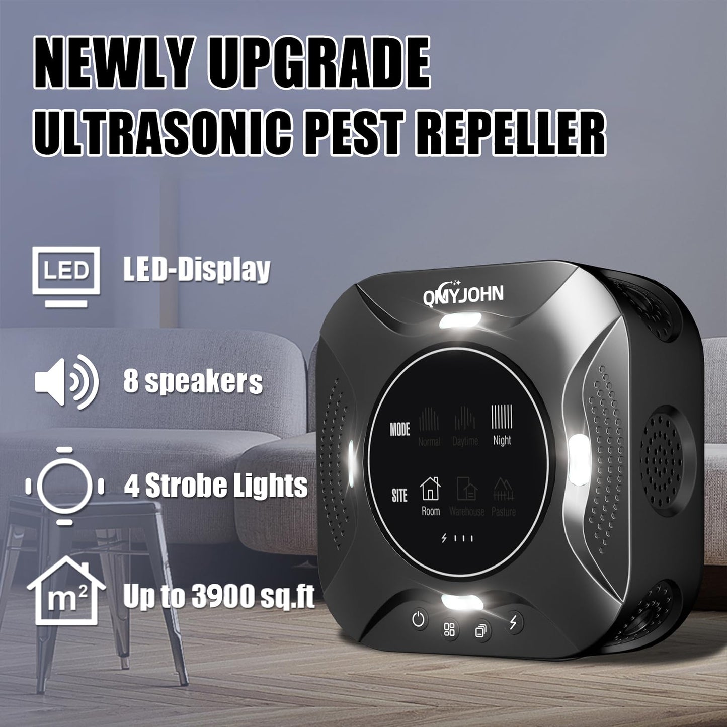 LED Display-Indoor Ultrasonic Pest Repeller Plug-in,with a LED Strobe Light,Effectively Repels Mice,Squirrels,Squirrel Repellent for House,Suitable for Attics,Garages,RVs,etc.