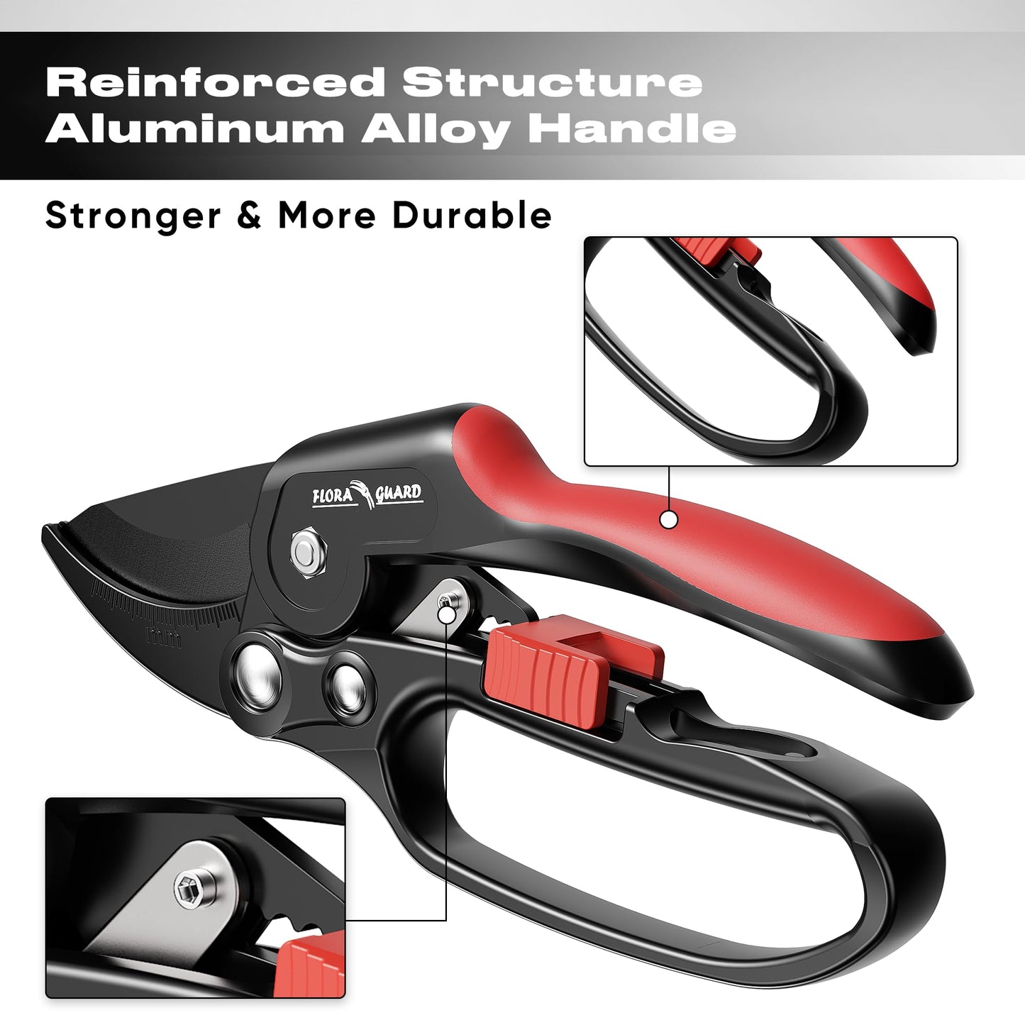 FLORA GUARD Ratchet Pruning Shears for Easy Cutting, Heavy Duty Garden Clippers for Thick Branches, 3-Step Ratcheting Hand Pruners for Weak Hands, Seniors & Gardening