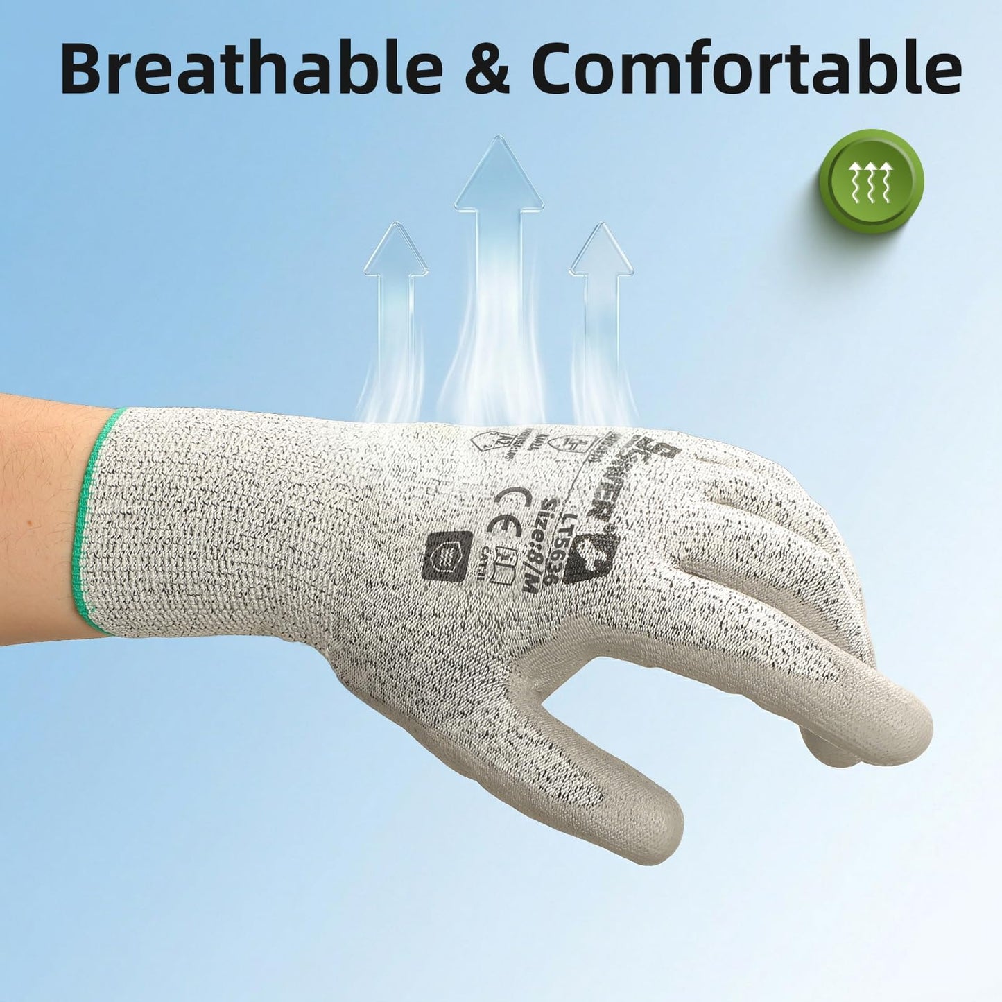 Schwer 6 Pairs Safety Work Gloves with Certified Level 6 Abrasion Resistance, ANSI A2 Cut Resistant Working Gloves with Grip for General Use, Construction, Gardening, Mechanic, 3D-Comfort, LT5636, L