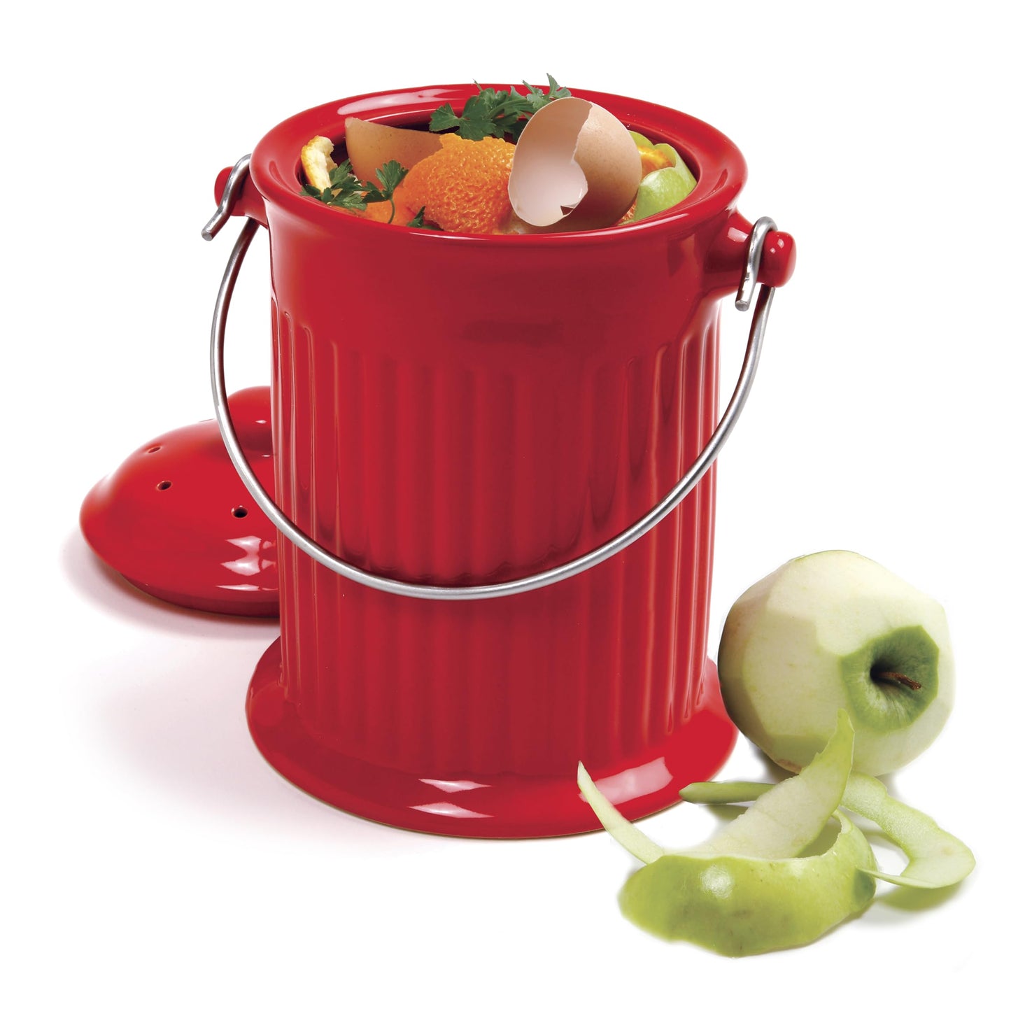 Norpro 1 Gallon Ceramic Compost Keeper, Red