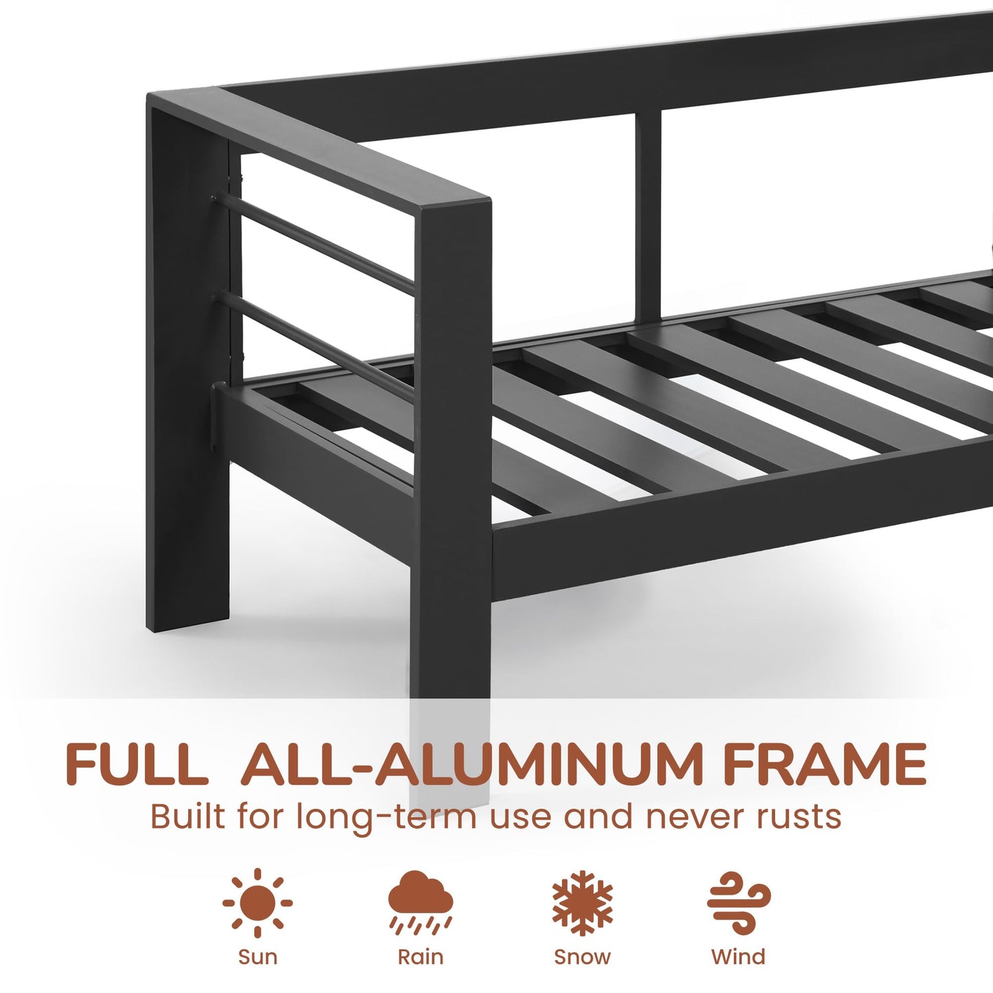 Solaste Aluminum Patio Loveseat, Metal Patio Sofa with Water-Resistant Cushion, Weather-Resistant Modern Outdoor Loveseat, Black Frame Grey Cushion