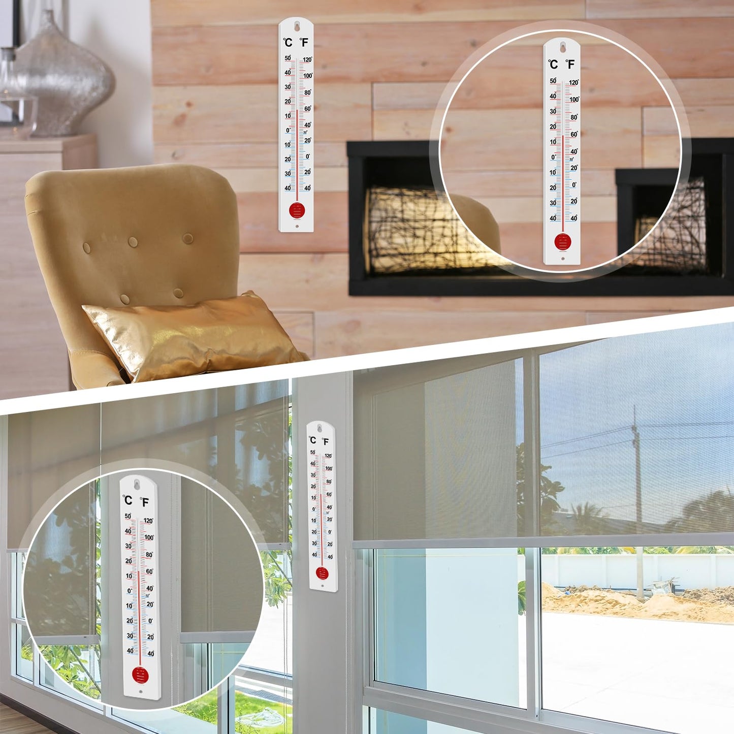 Frienda 3 Pcs Wall Thermometer Indoor Large Outdoor Thermometers for Patio Double Scales Thermometer for Temperature Home Pool Office Warehouse Greenhouse Garden (Fresh, Plastic)