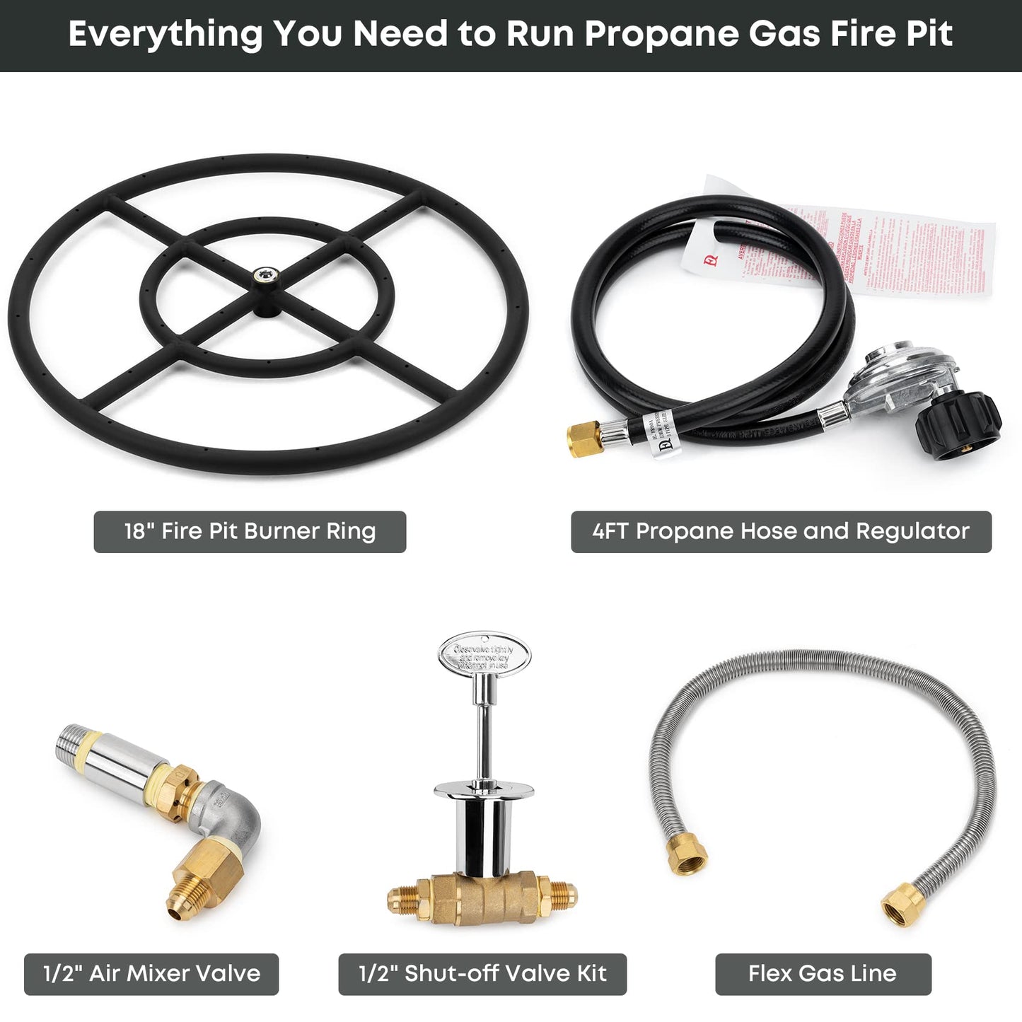 Stanbroil LP Propane Gas Fire Pit Burner Ring Installation Kit, Black Steel, 18-inch