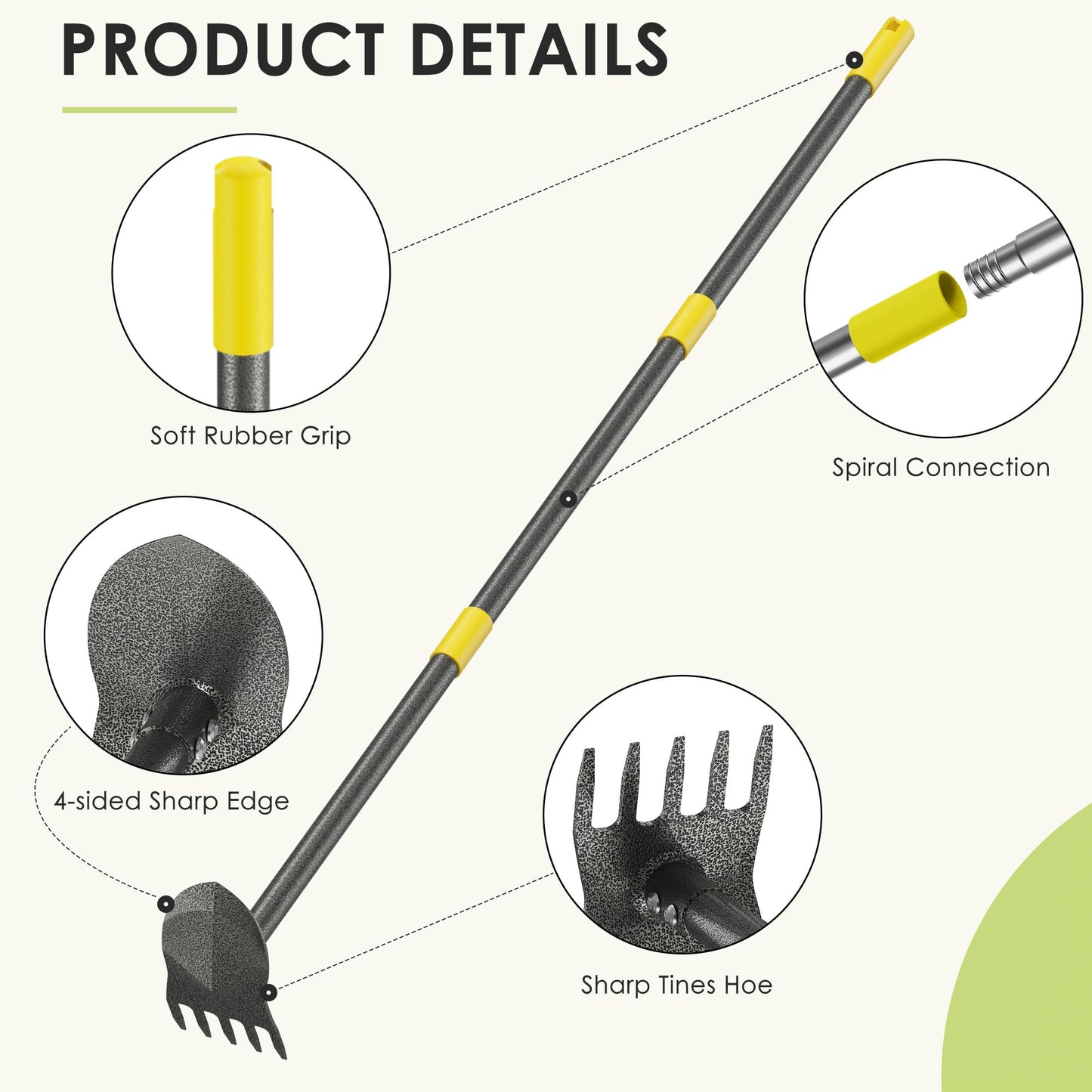 Luvenia Garden Hoe, 2-in-1 Weed Puller Tool with Adjustable Length 31In-46In, Carbon Steel Heavy Duty Weeding Tool for Gardening, Cultivating, and Weed Pulling, Sharp Blade