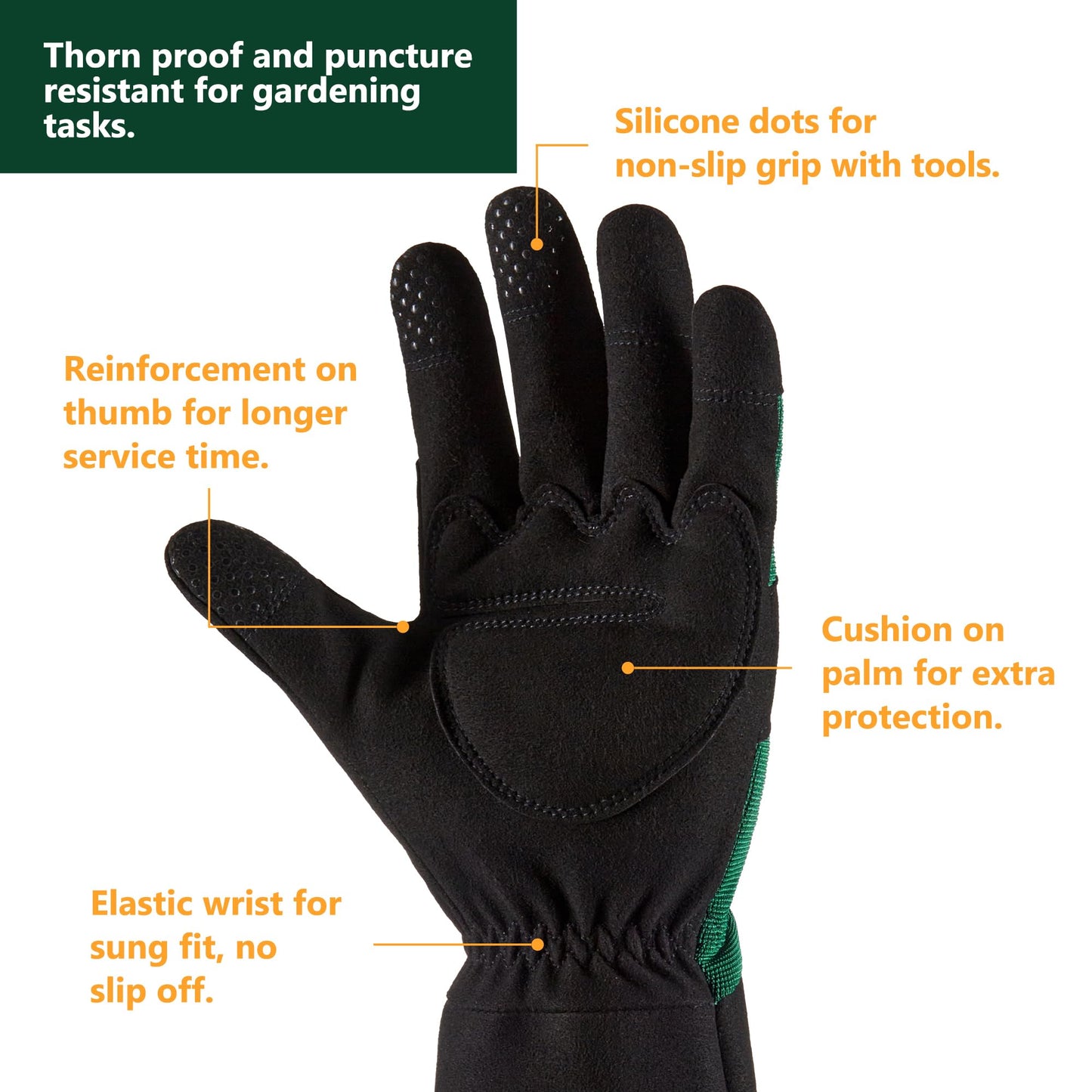 COOLJOB Thorn Proof Rose Pruning Garden Gloves for Men, Long Sleeve Padded Yard Work for Bush, Blackberry, Cactus, Heavy Duty/Puncture Resistant/Machine Washable, Medium, Green