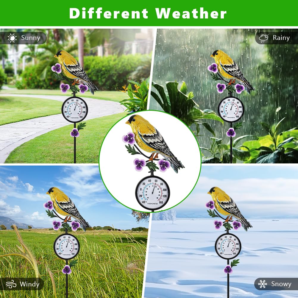 VEWOGIFT Outdoor Thermometer, Hummingbird Outside Thermometer with Garden Stake, 35" Tall No Battery Needed Wall Thermometer for Yard Patio Decor
