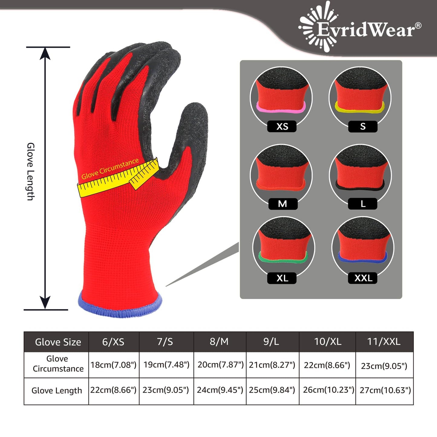 Evridwear Crinkle Latex Rubber Hand Coated Safety Work Gloves for Men Women General Multi Use Construction Warehouse Gardening Assembly Landscaping,Red Medium 12 Pairs Pack