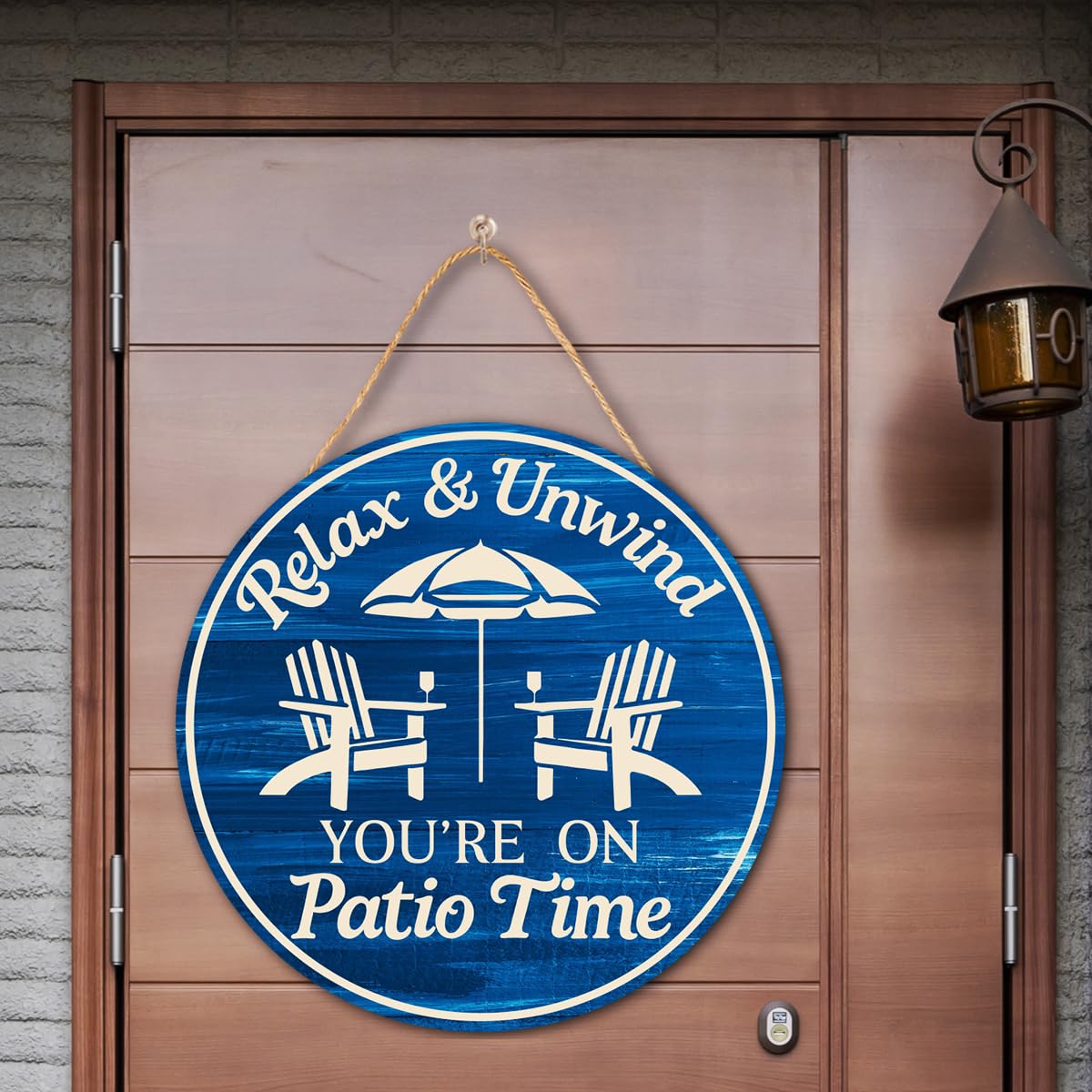 Patio Wood Hanging Sign for Front Porch, Relax Unwind You're On Patio Time Wall Decor Sign for Home Bar