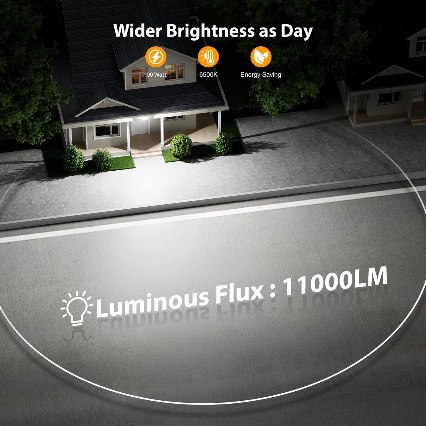 Onforu 100W 11000LM Flood Lights Outdoor, Brightness Security LED Flood Lights with 3 Adjustable Heads, Switch Controlled, IP65 Waterproof 6500K Outside Exterior Flood Light for Yard Garage Eave Patio