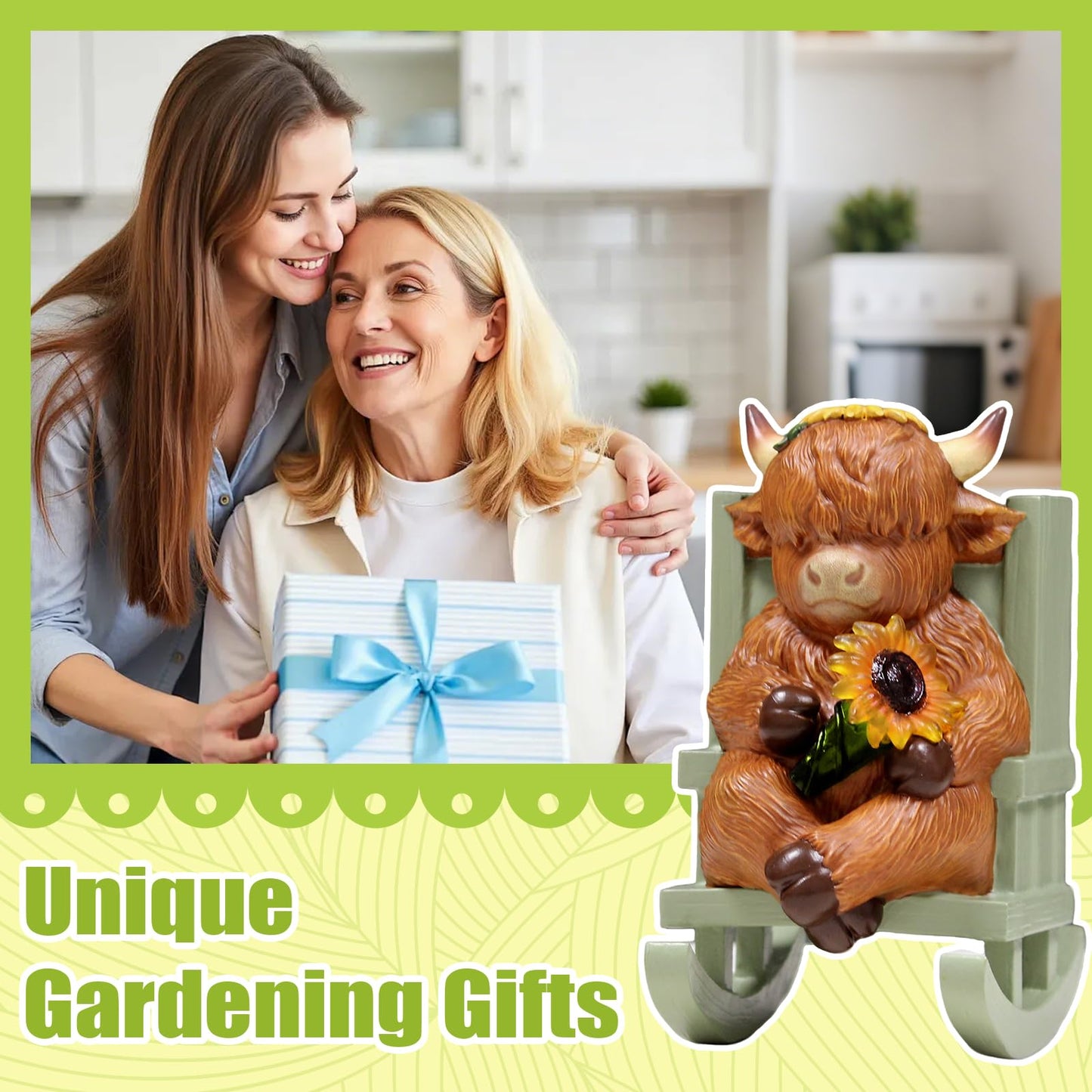 Sheaifun Solar Garden Statues Highland Cow Garden Decor Resin Highland Cow Statue with Light Animal Figurine Outdoor Yard Patio Lawn Decoration Housewarming Gardening Gifts for Women 3.5x5x6.5 in