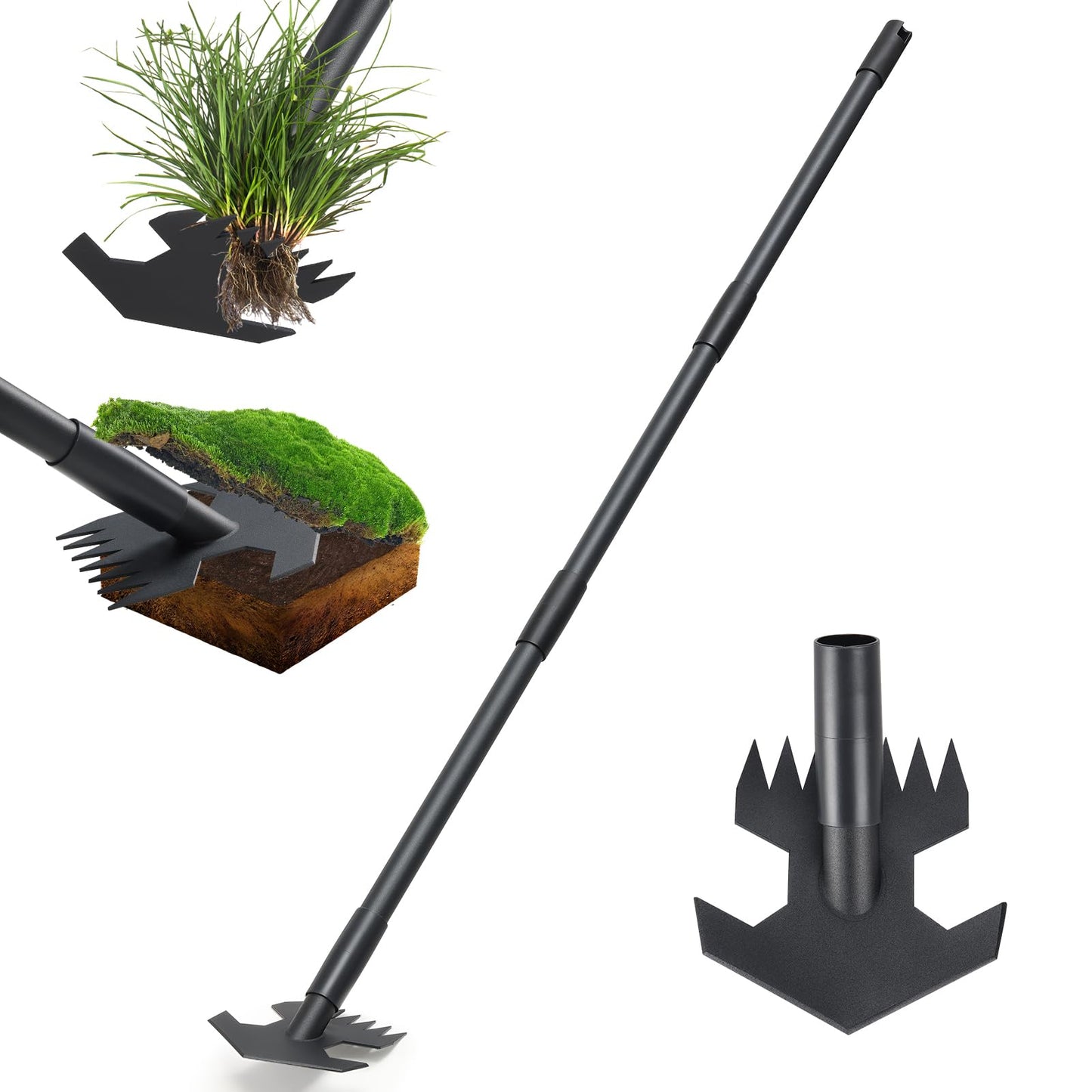 Garden Hoe,2 in 1 Heavy Duty Scuffle Weeding Hoe Garden Tool with Shaped Edge, 45 inch Long Handle, Hand Weeding Rake Action Hoe for Weeding Gardening Grass Weed Moss Removal