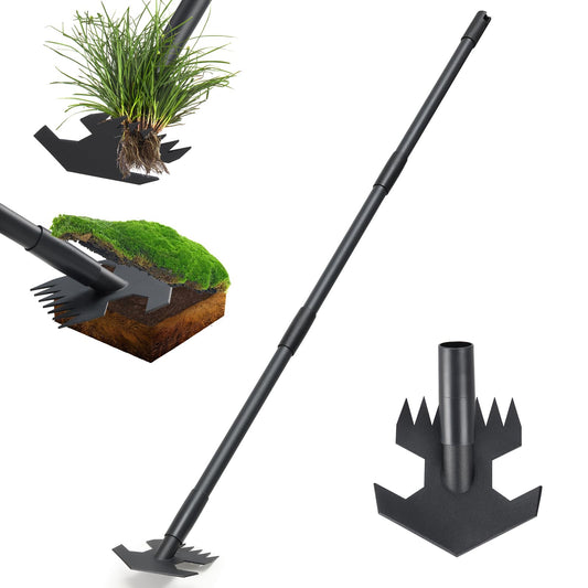 Garden Hoe,2 in 1 Heavy Duty Scuffle Weeding Hoe Garden Tool with Shaped Edge, 45 inch Long Handle, Hand Weeding Rake Action Hoe for Weeding Gardening Grass Weed Moss Removal