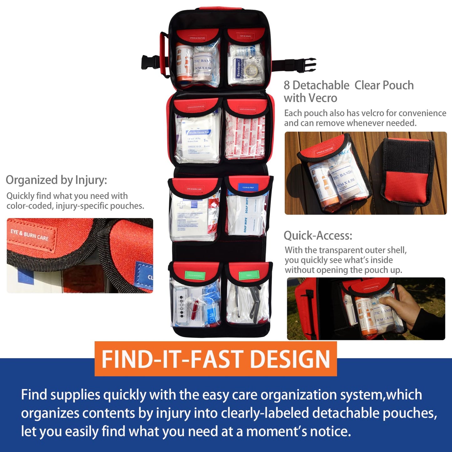 SUPER FALCON RESCUE 418-Piece First Aid Kit for Home, Travel, Camping, Hiking & Outdoor Emergencies, Tear-Resistant Survival Kits for Business, Vehicle & School, Multi-Use Emergency Medical Supplies