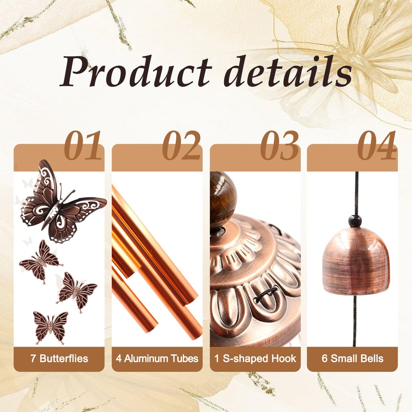 Wind Chimes for Outside, Butterflies Aluminum Tube Wind Chimes with S Hook, Patio Porch Garden Decor, Housewarming Gift for Mother’s Day Women Mom Grandma Sister
