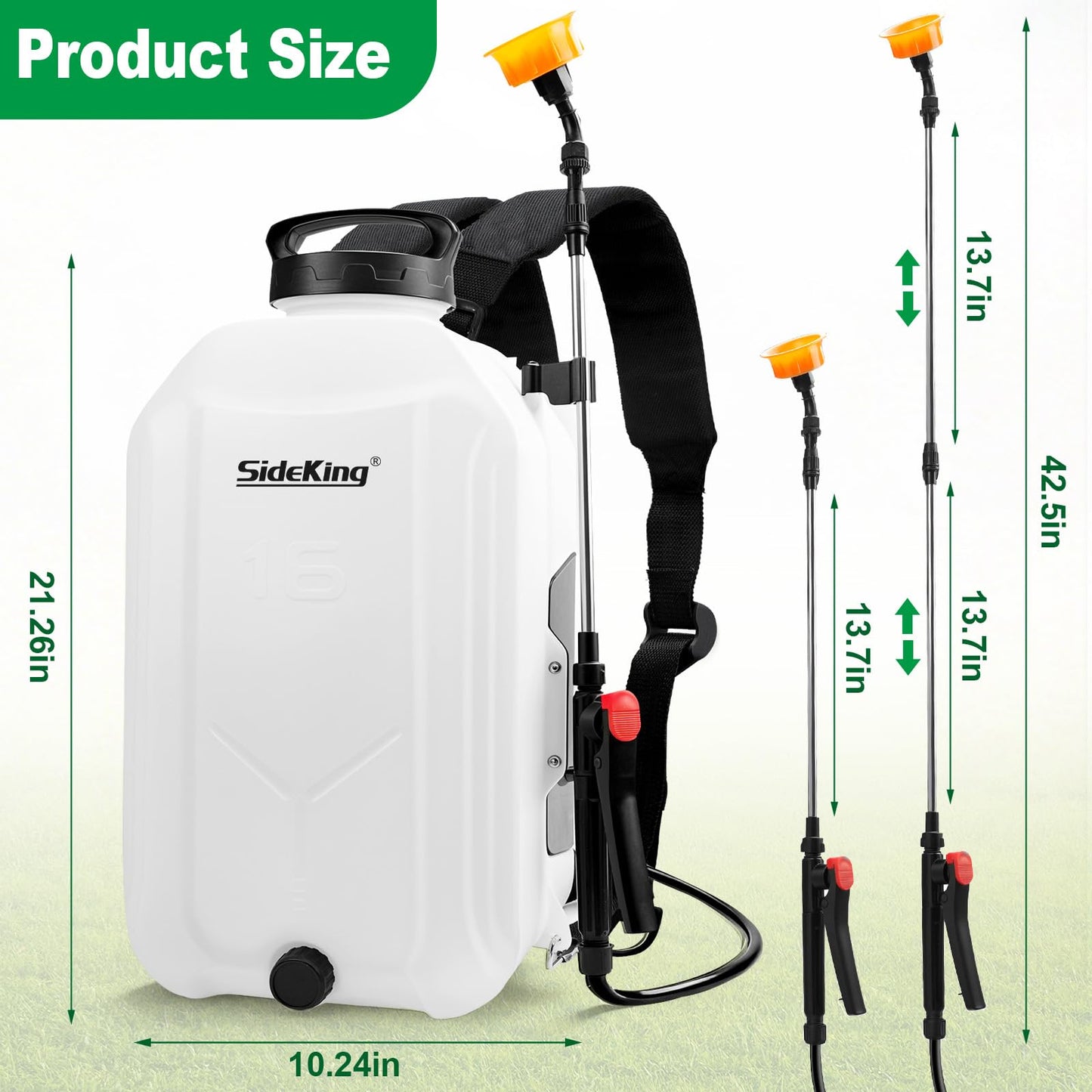 SideKing 4.2 Gallon Backpack Sprayer Battery Powered, 100 PSI Electric Garden Sprayer Compatible with Makita 12V Battery, Weed Sprayer with Telescopic Wand & 4 Nozzles for Lawn, Yard & Pest Control