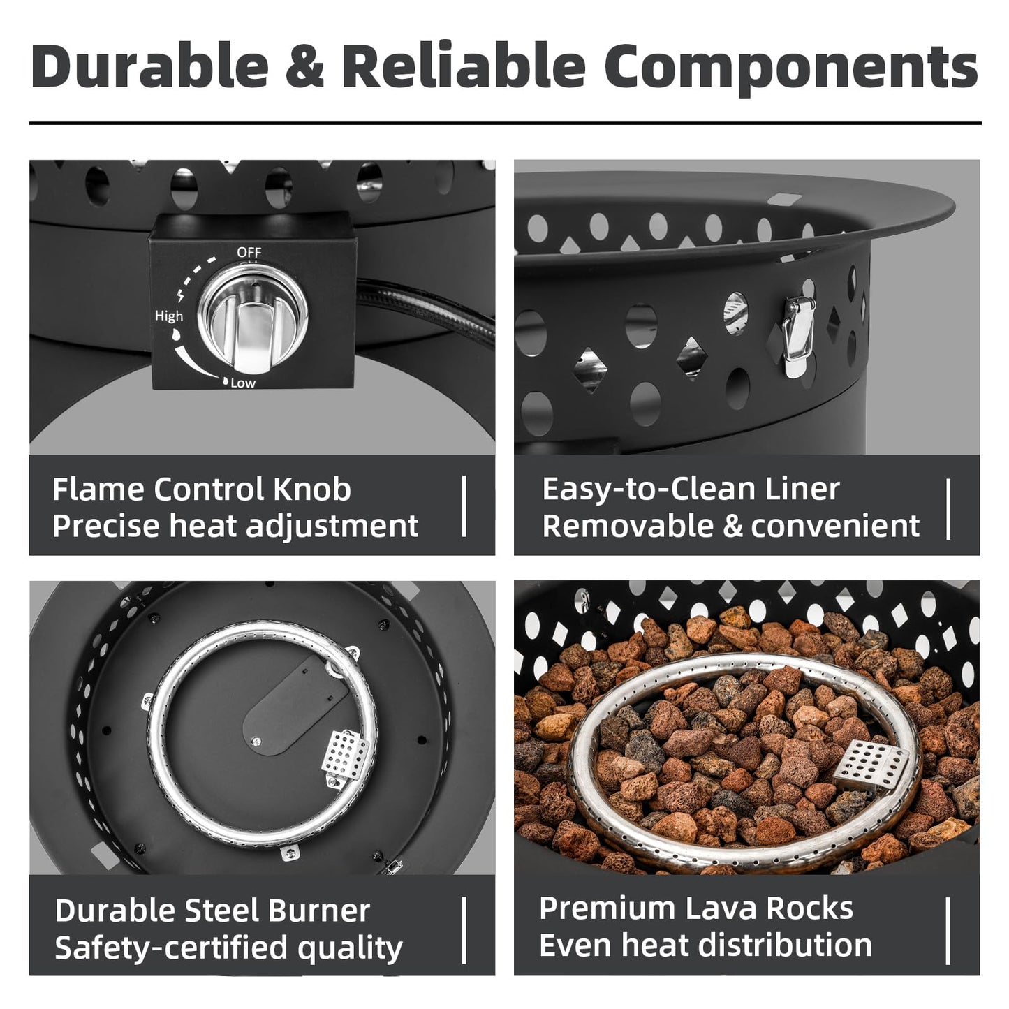 Breezz 20 Inch Propane Fire Pit with Grill, 60000 BTU Smokeless Gas Firepit for Outside Patio,with Foldable Cooking Grate & 7 lbs Lava Rocks, Adjustable Flame, Outdoor Camping BBQ
