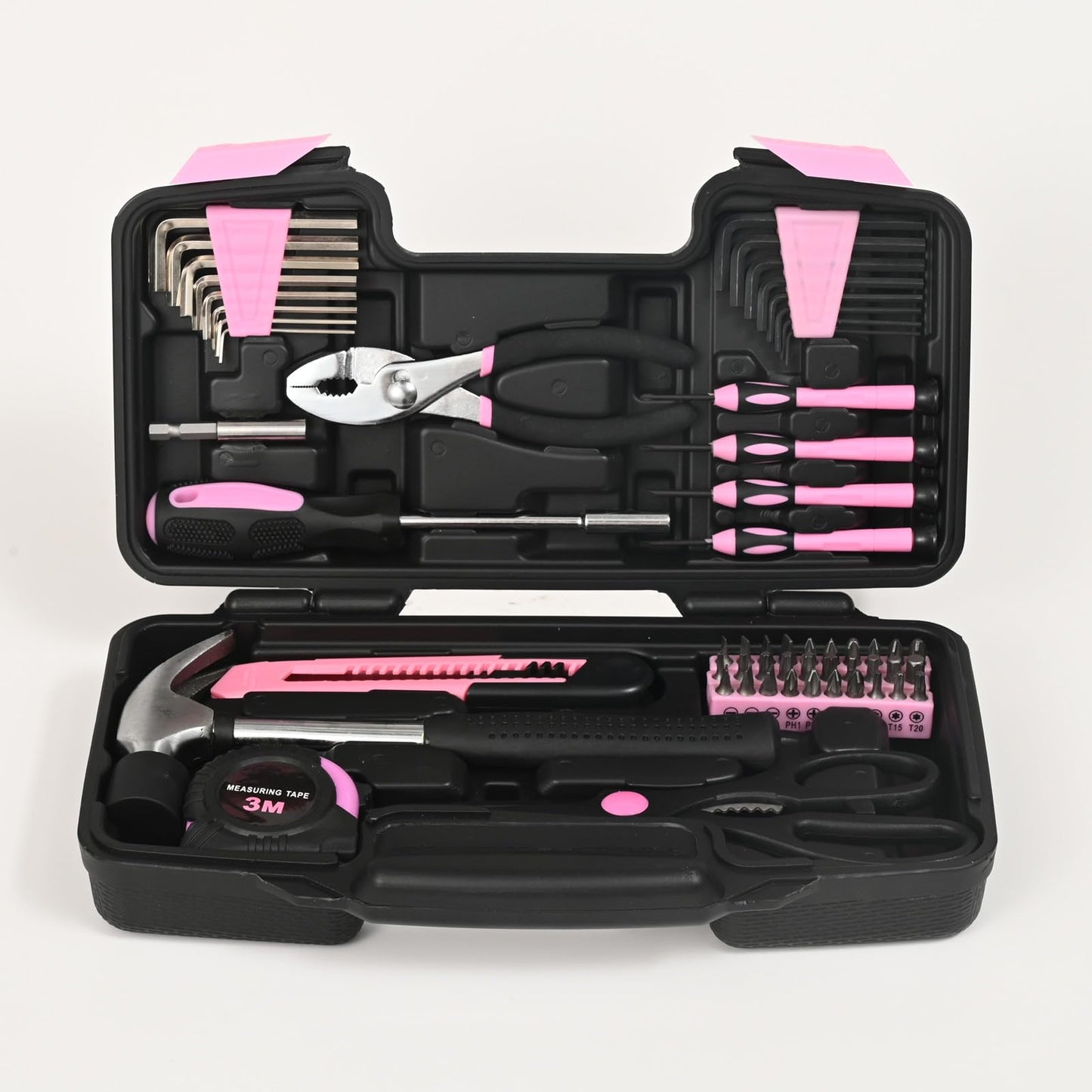 GETFOO 58-Piece Pink Home Tool Set | Basic Household Hand Kit for Women Girls Ladies | All Purpose Small Tool Kit with Storage Toolbox for Home Repair DIY