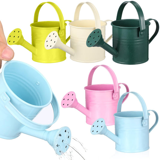 5PCS Mini Watering Cans Kids Metal Watering Can for Indoor Plants, Small Water Can Toddler Gardening Tool Beach Play, Multifunctional Cute Metal Jug for Craft Colorful Home Decor Flower Bucket