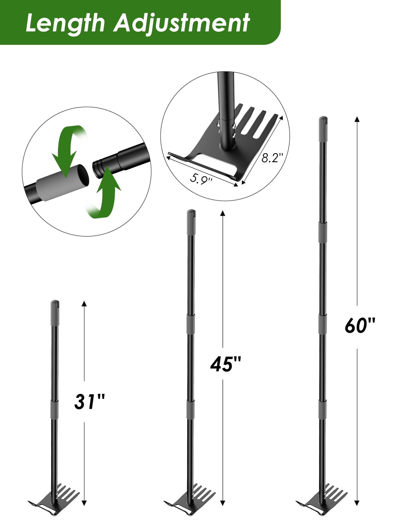 Garden Hoe, 2-in-1 Garden Hoe, 60" Adjustable Handle, Sharp Blade, Efficient Weeding & Tilling Tool for Gardening