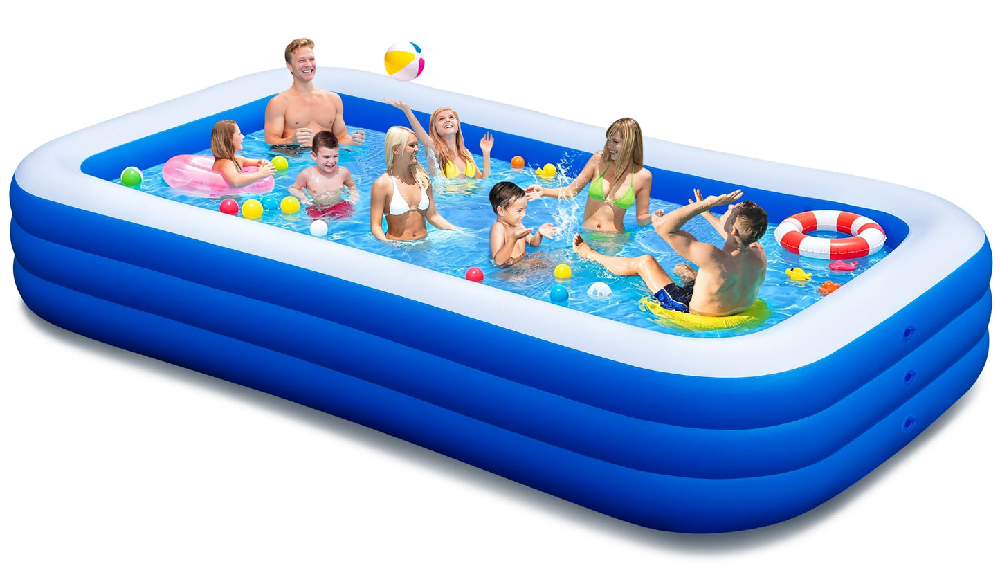 Oversized Inflatable Pool for Adults, 145" x 74" x 22" Extra Large Blow Up Family Swimming Pool, Durable Thickened Above Ground Pool for Backyard, Outdoor, Garden, Summer Water Party