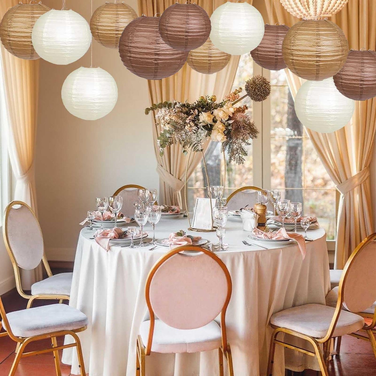 Brown,Cream,Tan Paper Lanterns 12 Pack, Hanging Round Paper Lanterns Decorative for Graduation Baby Shower Wedding Birthday Family Parties ﻿