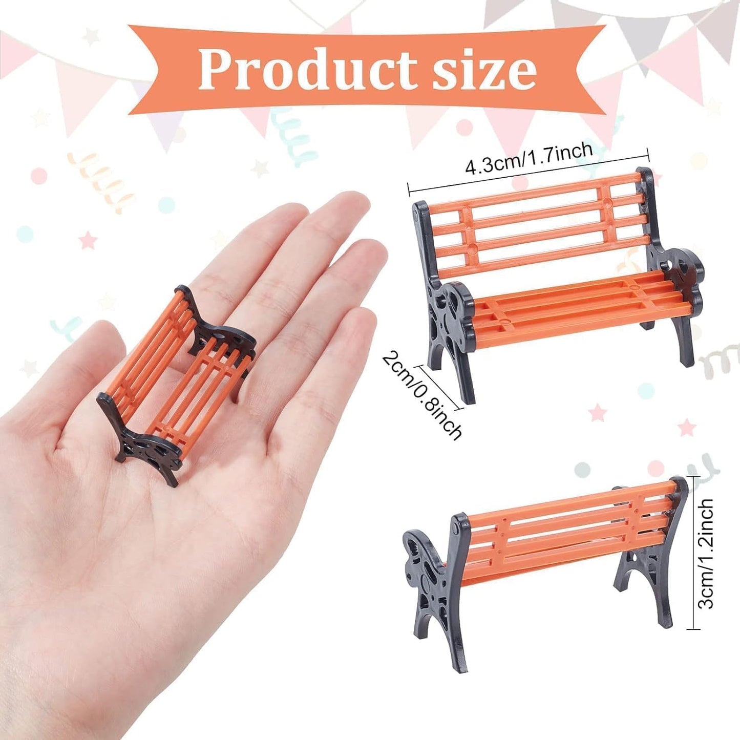 Miniature Park Bench Set 2-Pack - 1:12 Scale Brown Garden Seats with Realistic Detailing, Tiny Park Benches for Dollhouse and Fairy Garden Accessories, Train Platform and Miniature Landscape Décor
