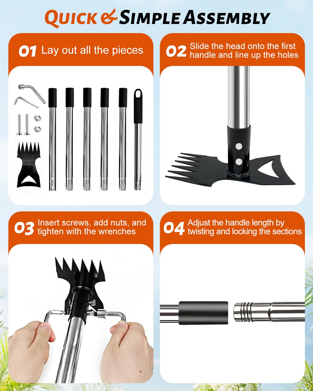 HAWAJOK Weed Puller Tool with 70" Long Handle, Heavy Duty 2-in-1 Weeder & Garden Hoe, Uprooting Tool for Lawn, Yard, Patio & Garden, Hand Weed Rake for Efficient Gardening (70 inch)