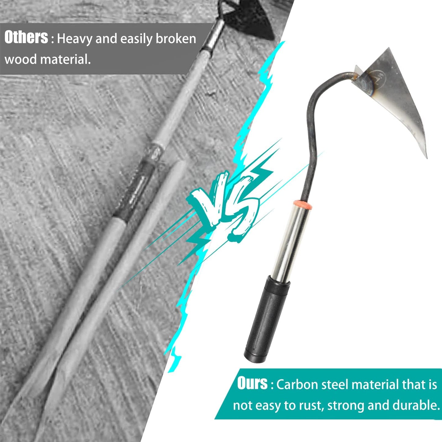 HRADHOL Steel Triangle Garden Hoe Hand Plow Hoe for Backyard Weeding,Warren Hoe Tough Welded Hoe, Loosening,Farm Planting,Dig a Hole，6-Inch Welded Steel Head, 54-Inch Stainless Steel Handle