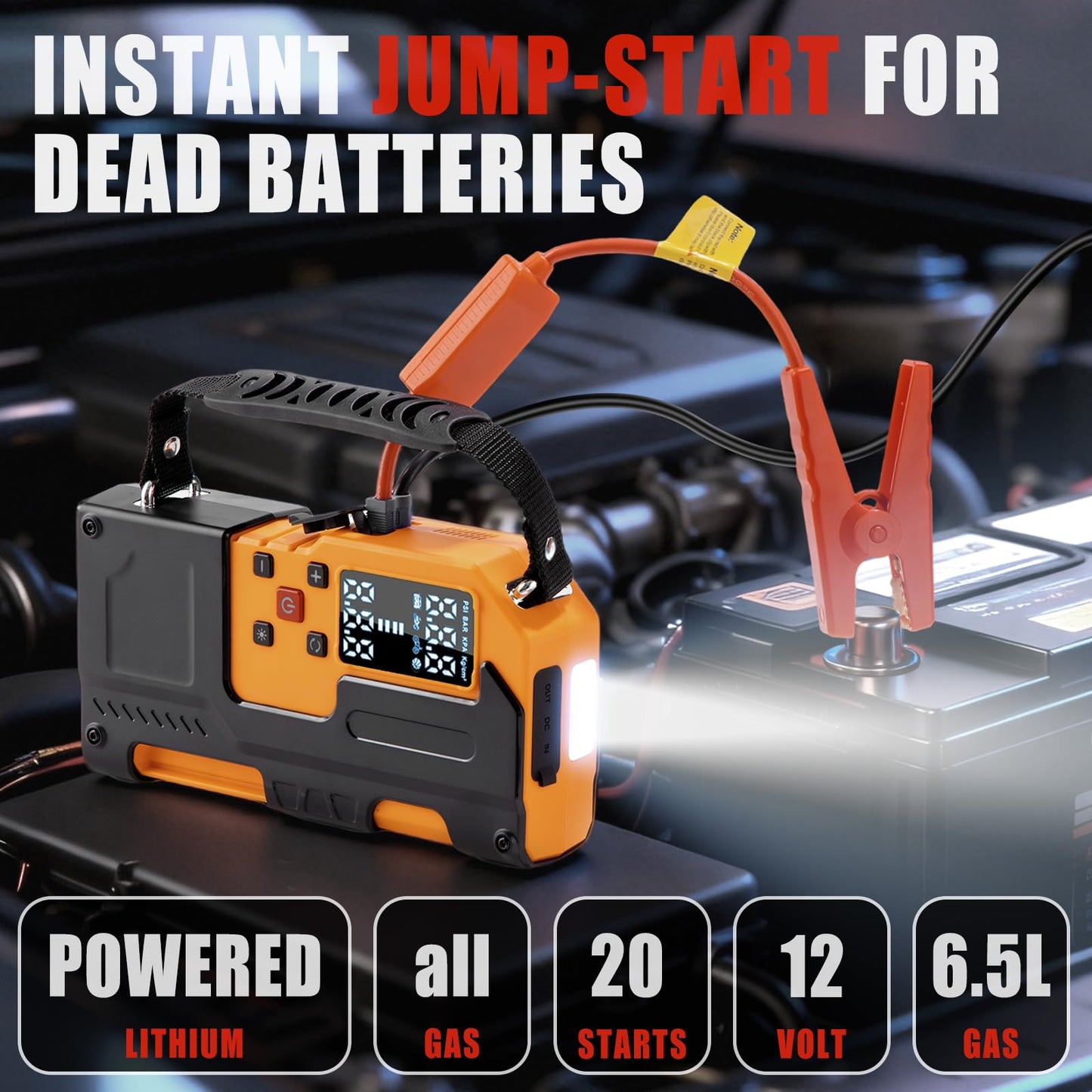 HLWDFLZ Car Roadside Emergency Kit, Jump Starter with Air Compressor, First Aid Kit, Tow Rope, Roadside Safety Emergency Tool Kit for Women, Men, Teen (Orange)