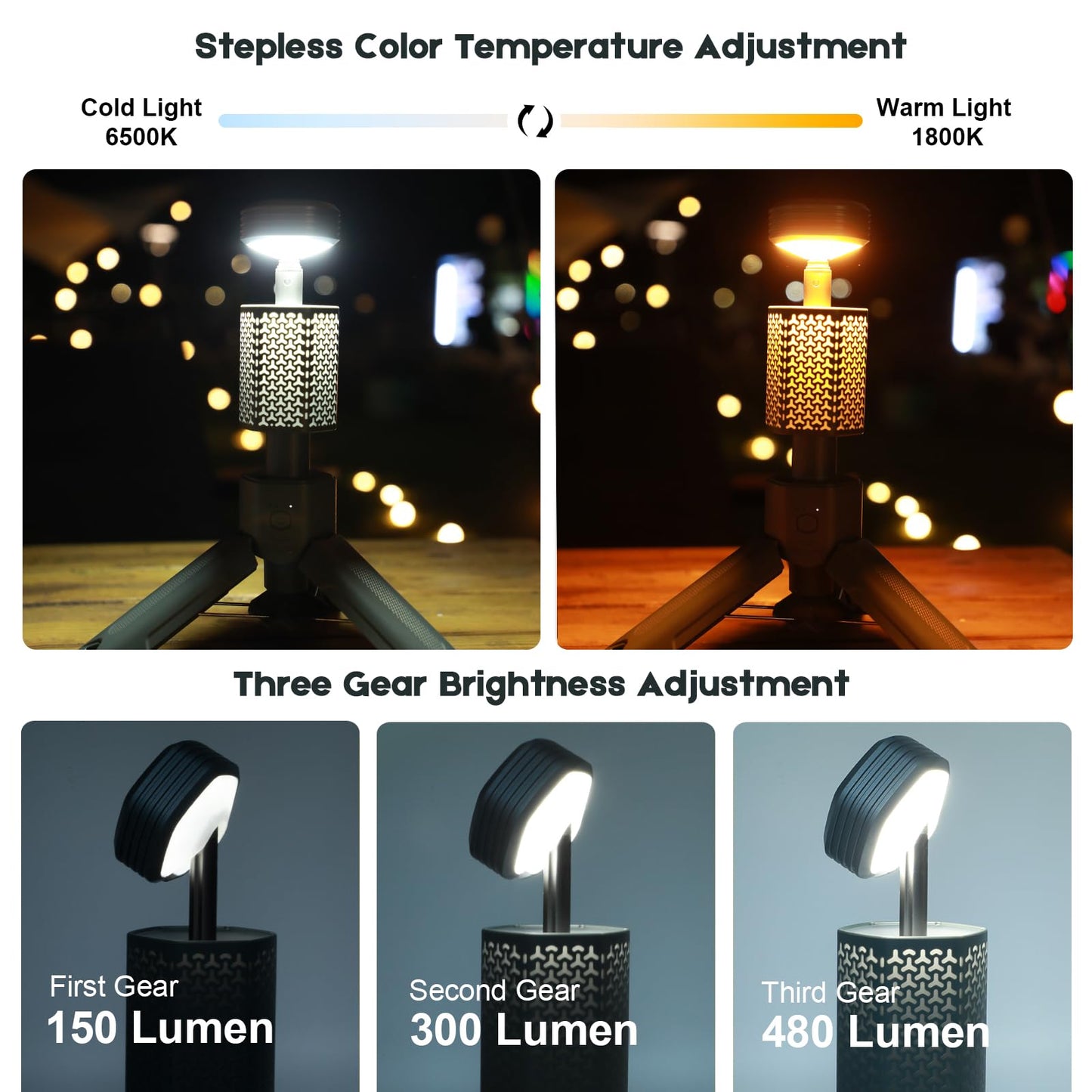 Telescopic Camping Lights,Portable Camping Lantern with Storage Bag,10500mAh Rechargeable Outdoor Adventure Emergency Light,Waterproof LED Work Lights with Magnetic (Gray)