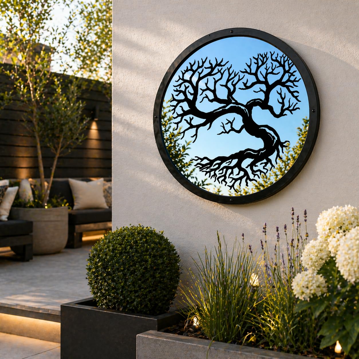 Sun Catcher Garden Decor Heart Shaped Garden Mirror Range of Sizes Round Framed Mirror Outside Rust Resistant Acrylic Fixings Included Gift (42cm / 16.5 inch)