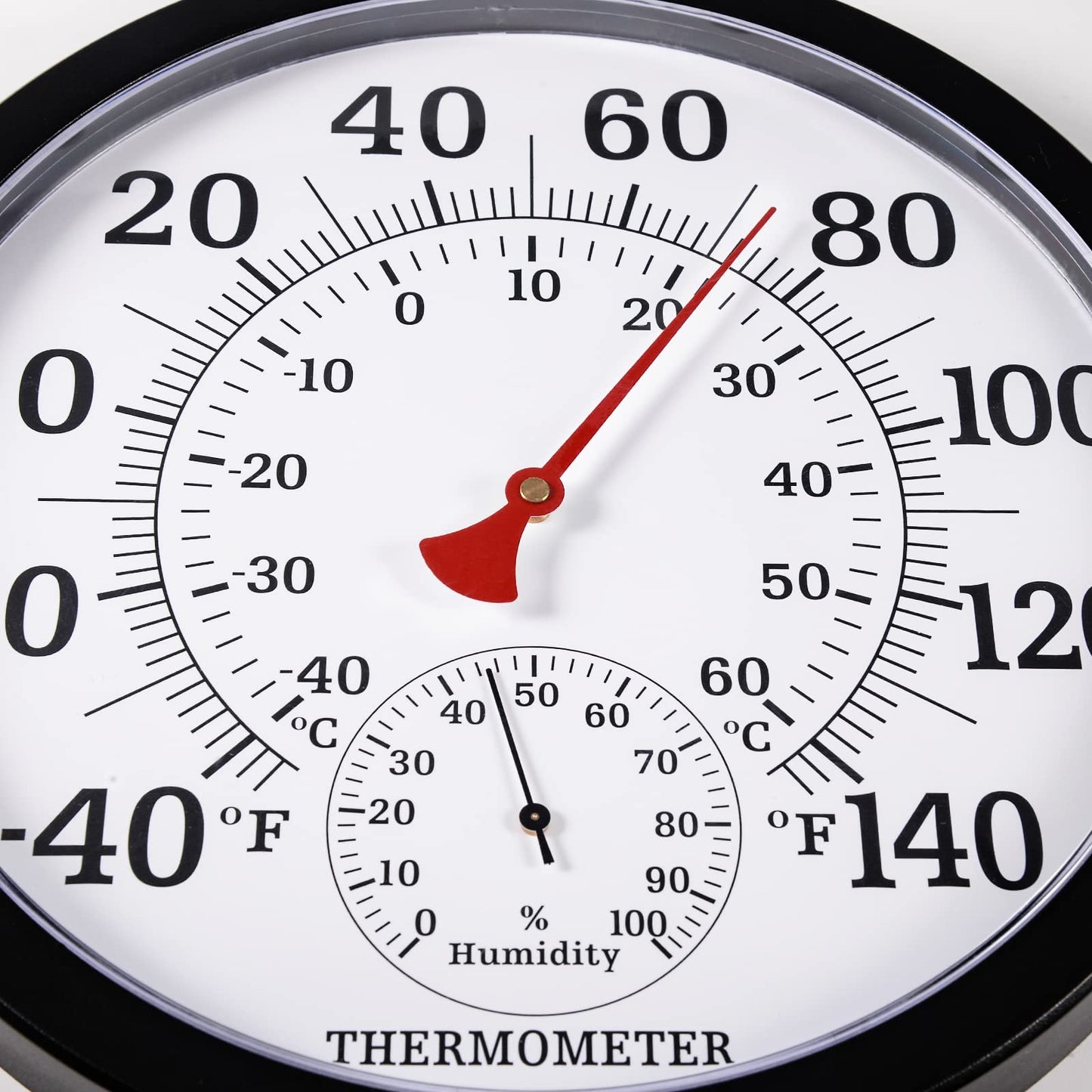 10.5 Inch Indoor Outdoor Thermometer Large Numbers - Weather Thermometer Hygrometer Waterproof, No Battery Needed Outdoor Thermometers for Patio, Home, Garden Decoration (Black)