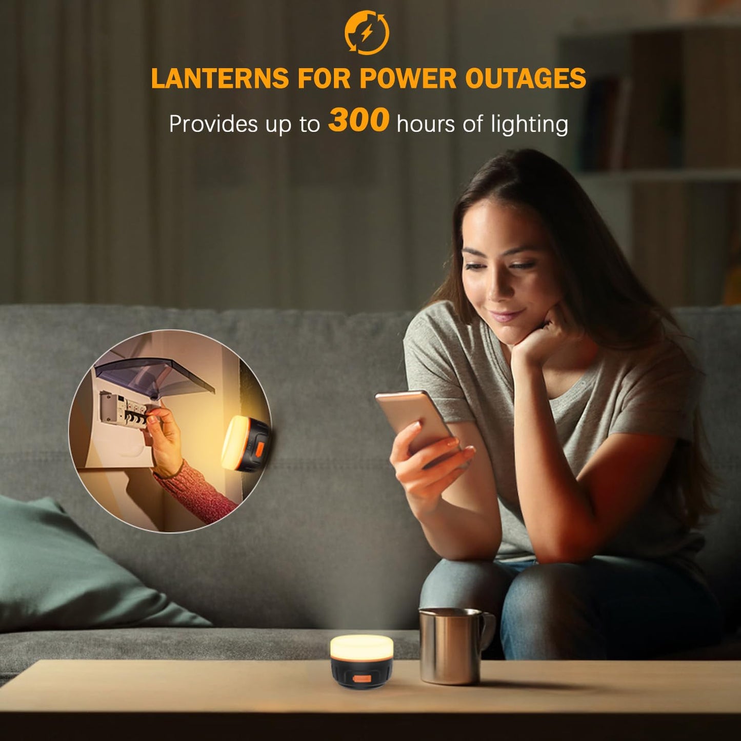 Yonktoo Camping Lantern Rechargeable, 300H Runtime, 6400mAh, IPX5 Waterproof Tent Light for Camping, Hiking, Power Outages, Home, Emergency - Standard Edition,Orange