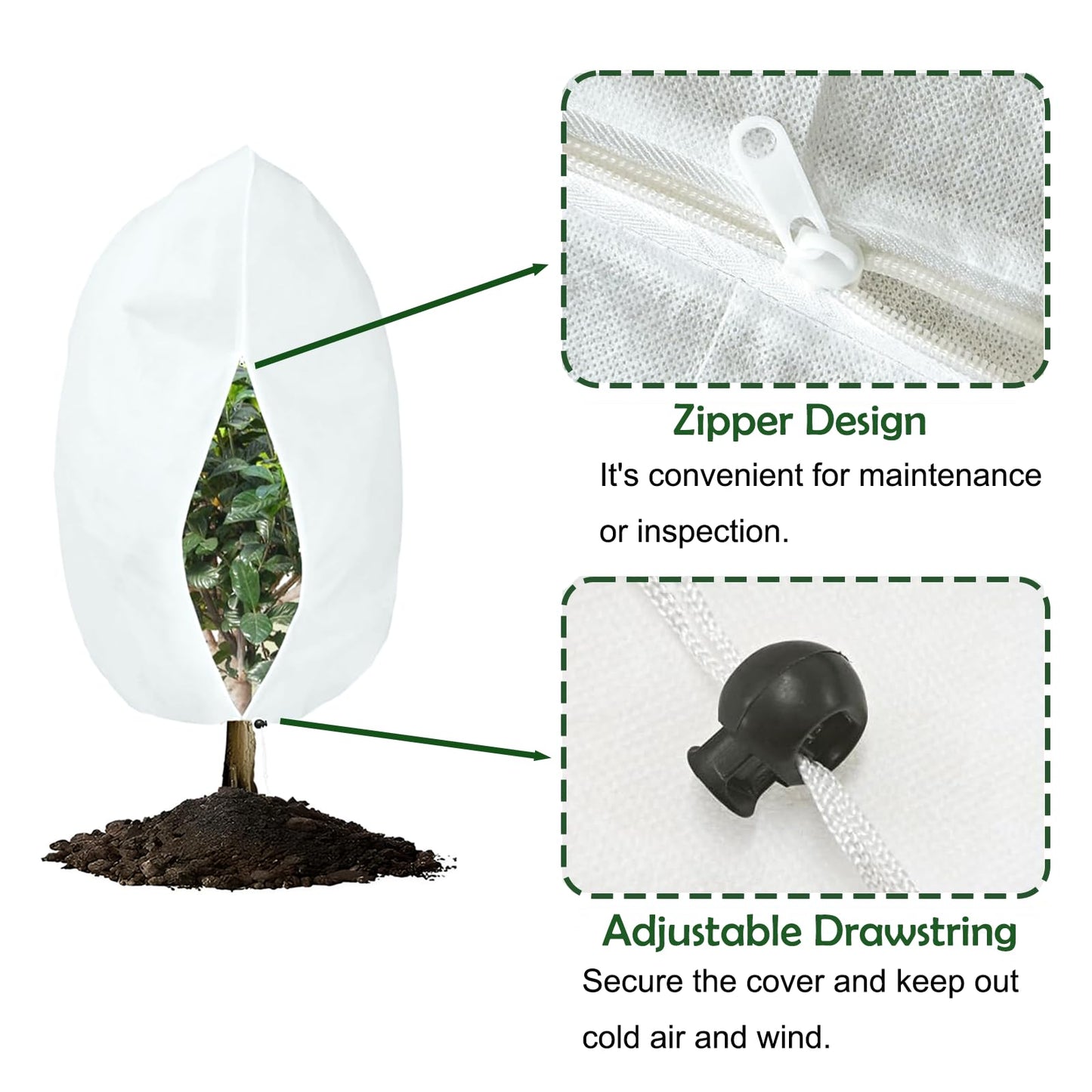 NICOLEKAY 5-Pack Plant Covers Freeze Protection, Drawstring Tree Cover, Winter Freeze Plant Protection, Tree Jacket Frost Blanket for Outdoor Plants, 23.6" x 31.5"