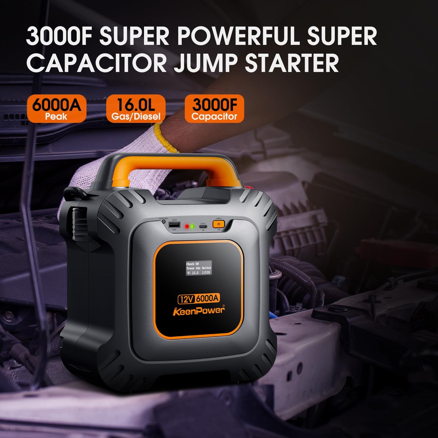 KeenPower 6000A Super Capacitor Battery-Less Jump Starter, Built-in 6 * 3000F Supercapacitor, No Traditional Battery