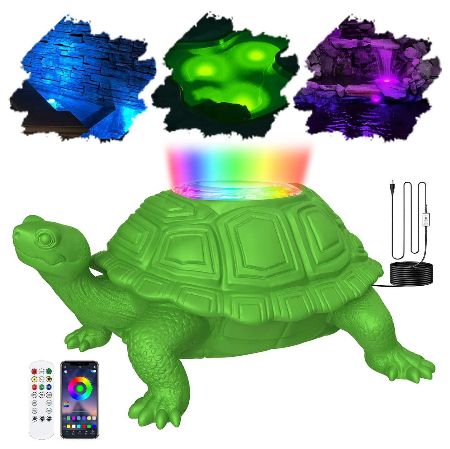 OSREE Pond Light LED Underwater with 12V Transformer, 6W Turtle Pond Lights with APP, IP68 Waterproof Fountain Lights with 32FT Cables for Ponds Fountain Waterfall Yard Water Feature, 1 SpotLights