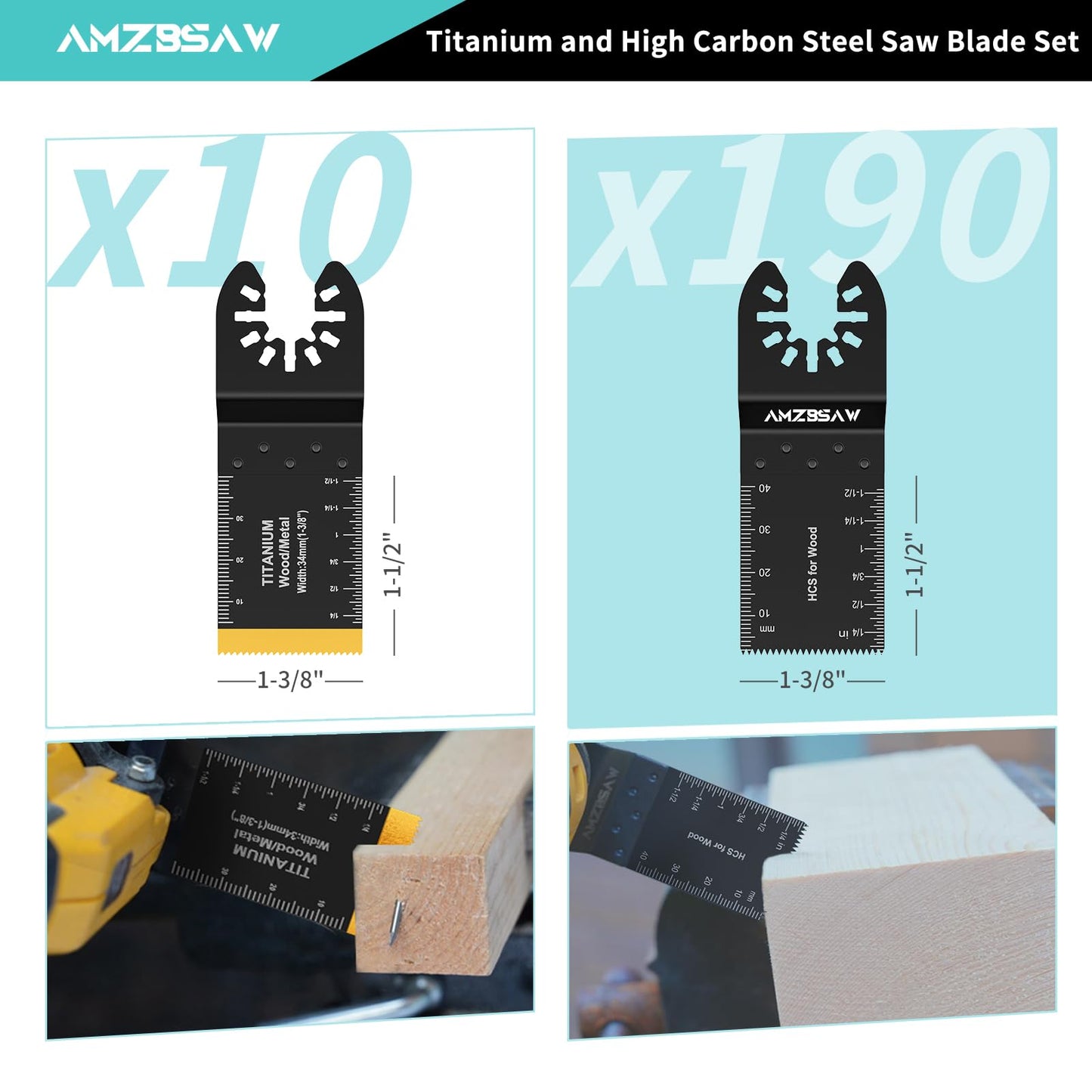 AMZBSAW 200 PCS Oscillating Tool Blades, Titanium and High Carbon Steel Saw Blades for Wood Metal and Plastic, Quick Release Multitool Blades Kits, Oscillating Tool Accessories Kit