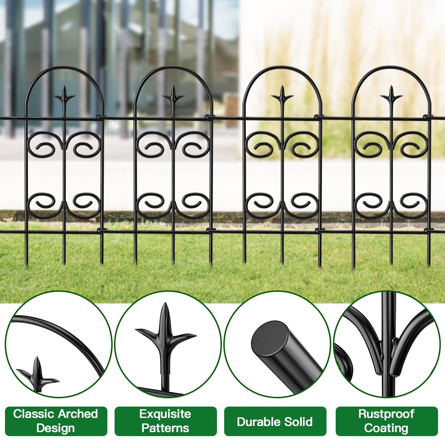 AMAGABELI 8 Panels 32in(H)×10ft(L) Decorative Garden Fence No Dig Rustproof Metal Pre-Linking Fence Panels Garden Edging Border Animal Barrier Fencing for Flower Beds Yard Patio Outdoor Decor Black