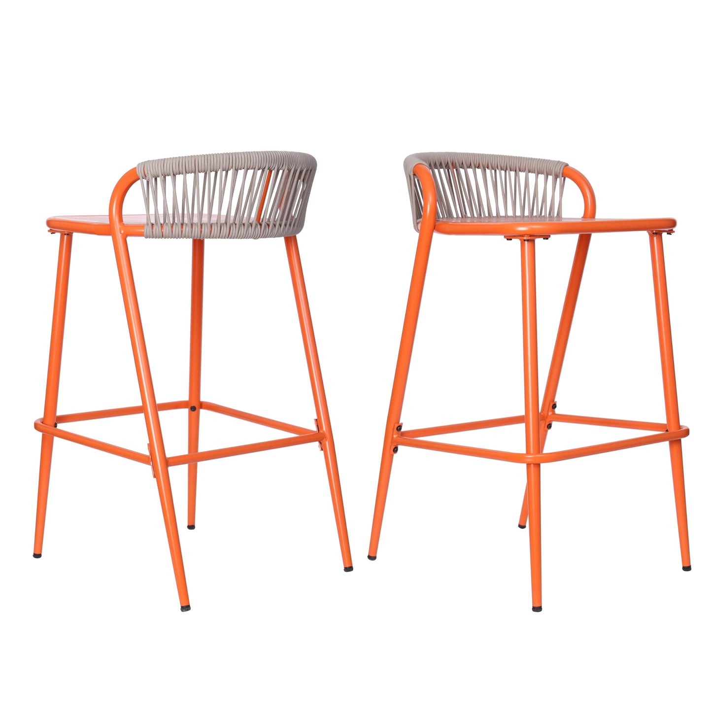 Christopher Knight Home Hearth 29.5" H Patio Barstools Set of 2, Aluminum Frame Barstool, Woven Rpoe Island Counter Stool, Scallop-Shaped Backrest Bistro Chairs for Balcony Backyard Garden, Orange