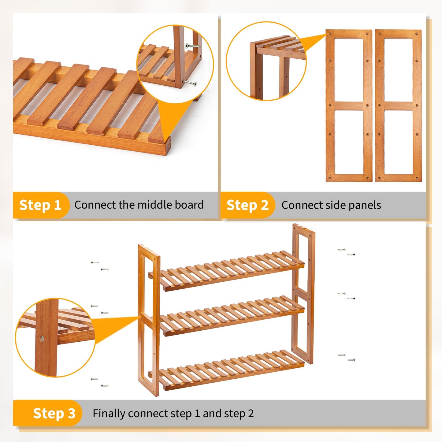 MEHL CLUB Wood Bathroom Shelf, 3-Tier Adjustable Shoes Rack&Plants Rack, Wall-Mounted or Stand for Living Room (Honey Oak)