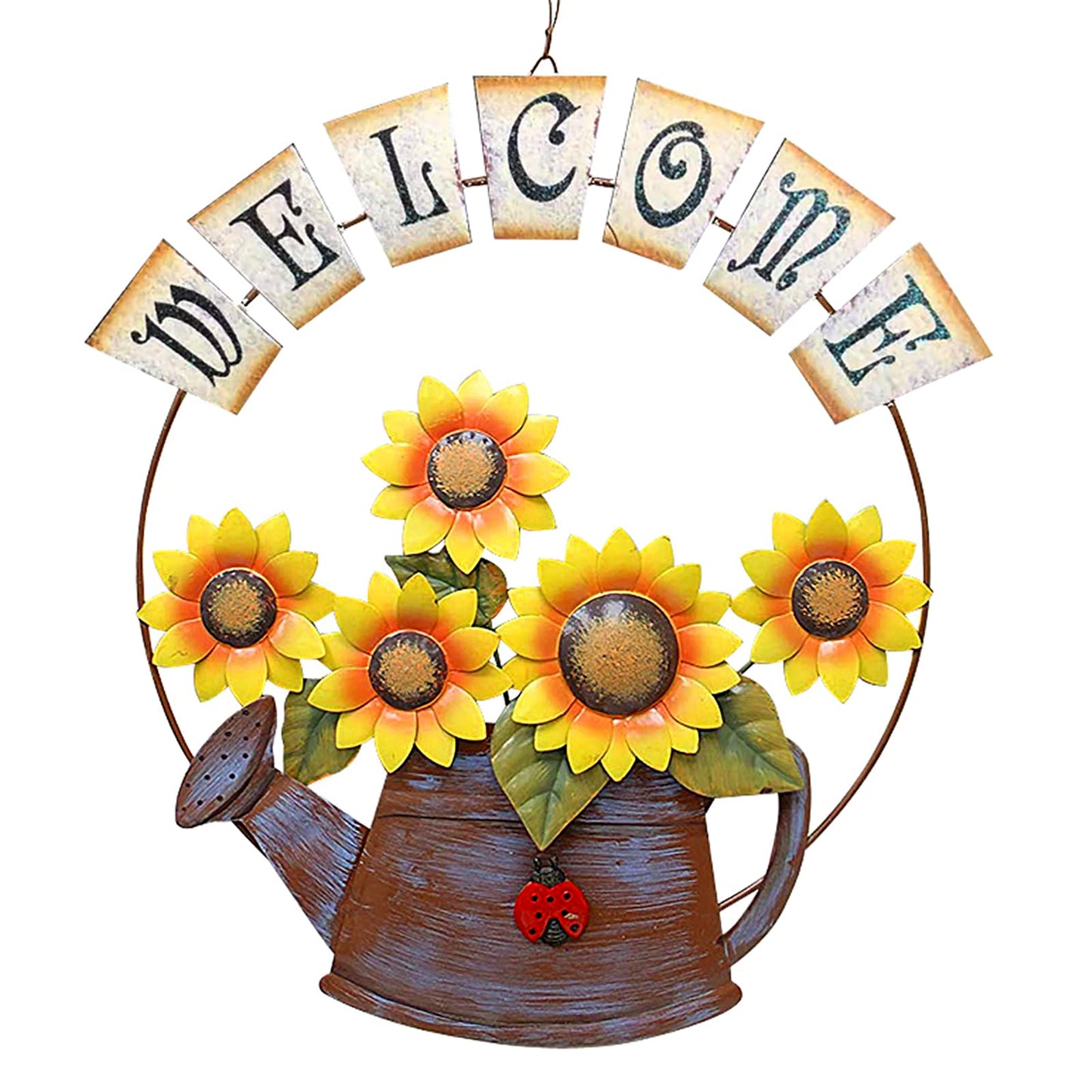 Sunflower Welcome Sign Metal Hanging Welcome Plaque for Wall Front Door - Decorative Flower Yard Signs Spring Wreath Decor for Garden Porch Patio Backyard (C)