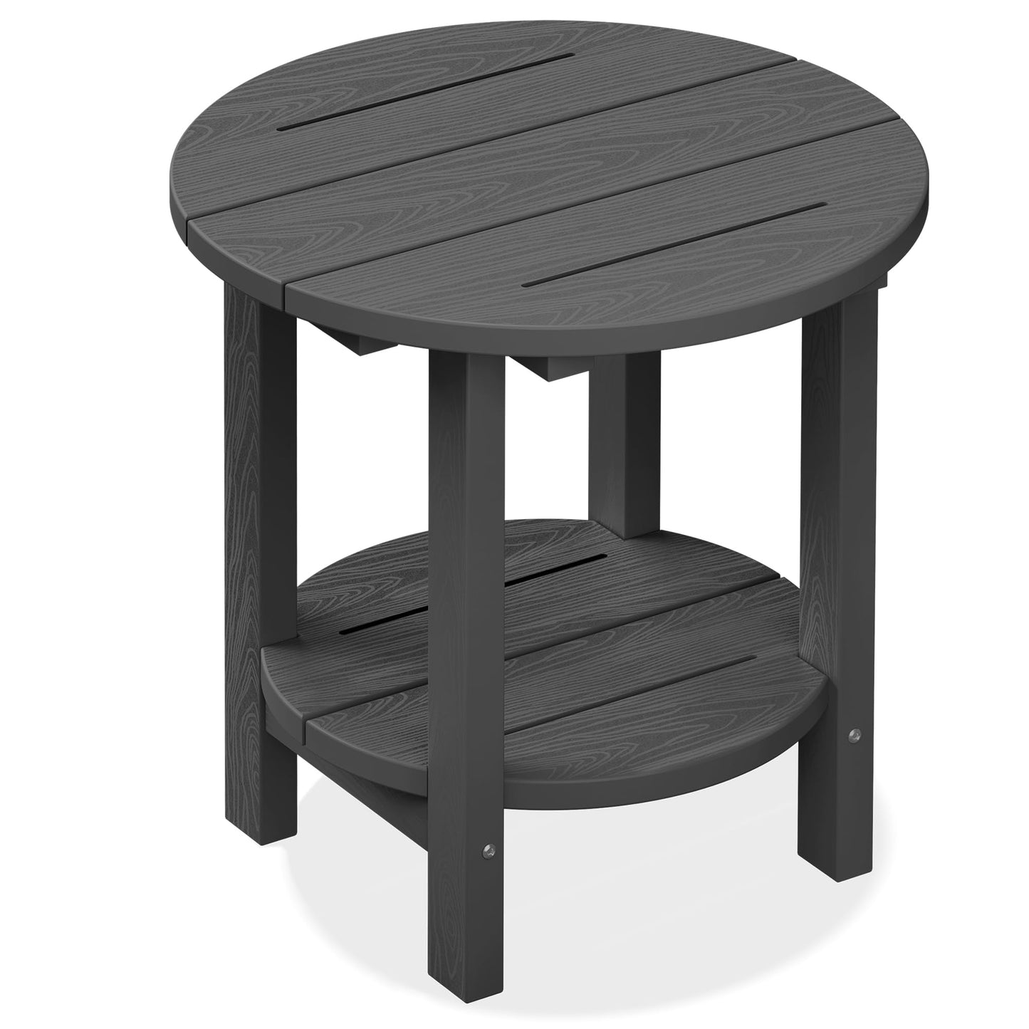 SERWALL Round Outdoor Side Table, HDPE Small Adirondack End Table,2-Tier Patio Side Table for Backyard Pool Porch Garden Lawn, Gray