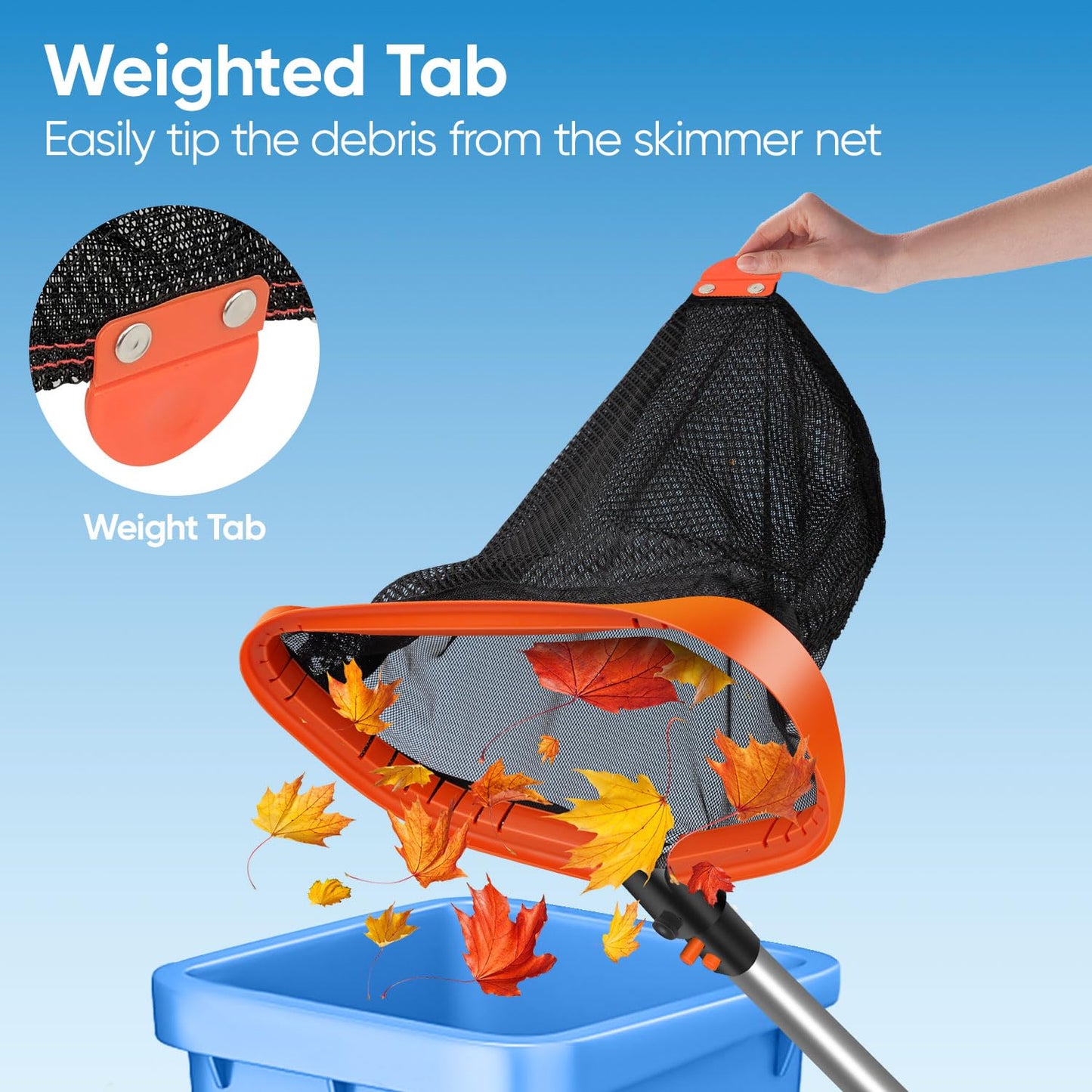 17.5" Pool Net, Pool Skimmer Net with Double-Layer Netting Bag, Aluminum Frame, Deep Nylon Net, Large Capacity Pool Cleaning Net, Leaf Skimmer Rake Net for Above Ground & In-ground Pools (No Pole)