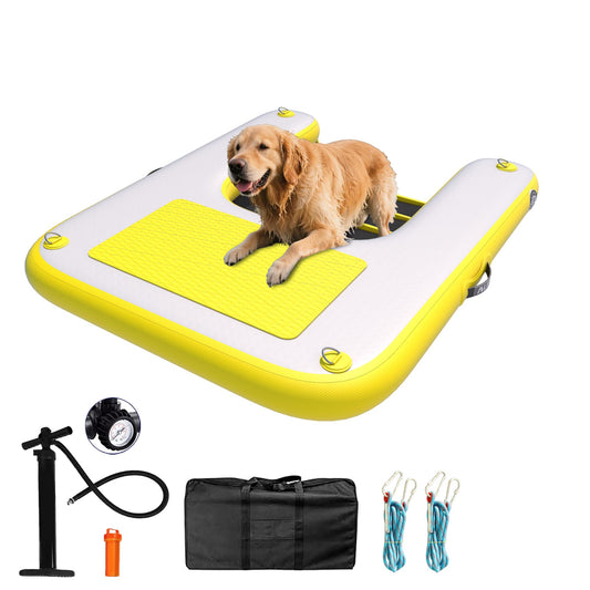 ALIFUN Inflatable Dog Ramp For Boat, Large Dog Water Ramp with Manual Pump, Non-Slip EVA Durable Floating Dock Ladder Up to 90 LBs, Pup Plank for Swimming Pool, Boat, Lake & Ocean (55"L x 39"W x 4"H)