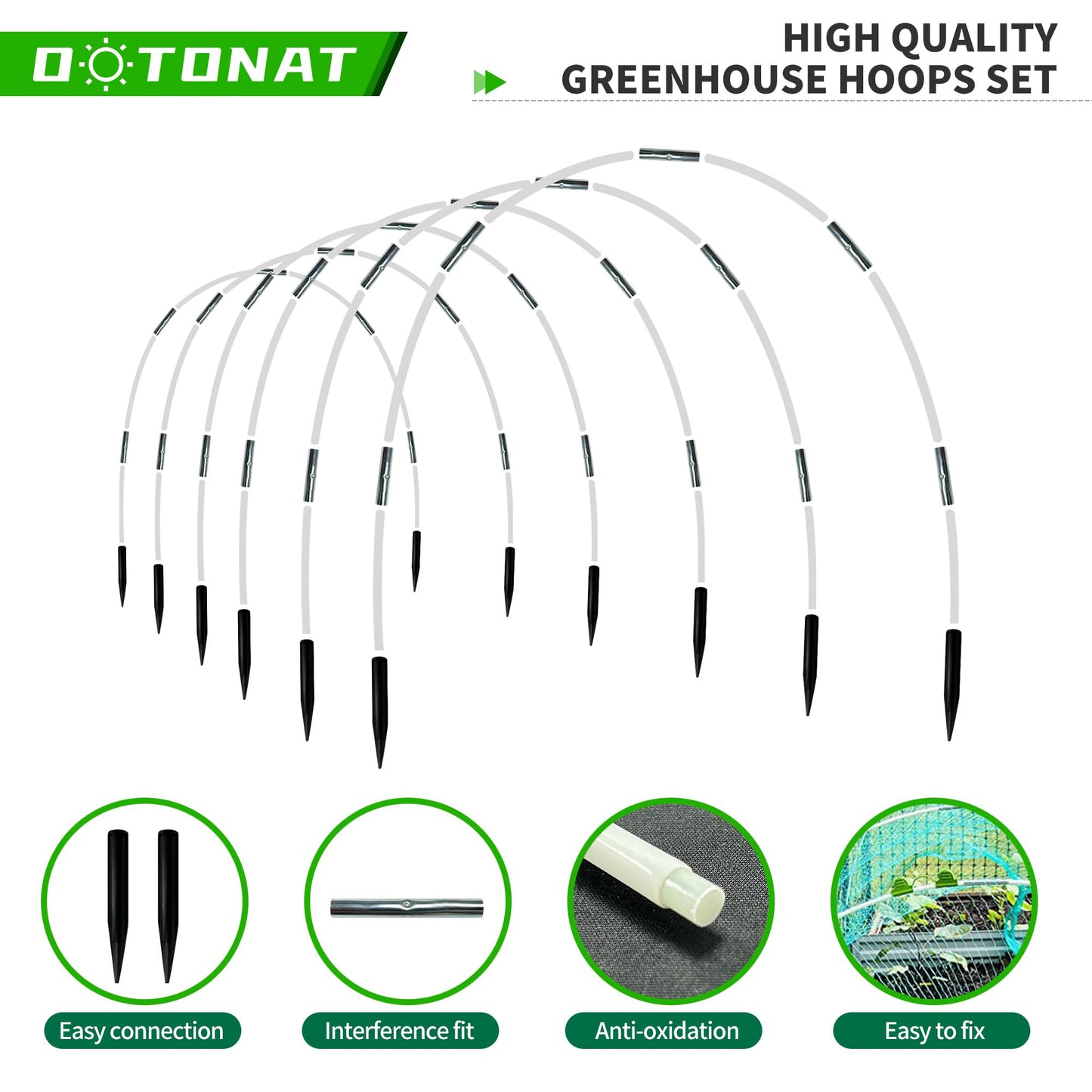 OOTONAT 8FT Garden Hoops Grow Tunnel Kit - Rust-Free Fiberglass Frame for Raised Beds, 36pcs - DIY Plant Support for Garden Netting, Vegetable Garden Hoops Kit, Row Covers, and Greenhouse Protection