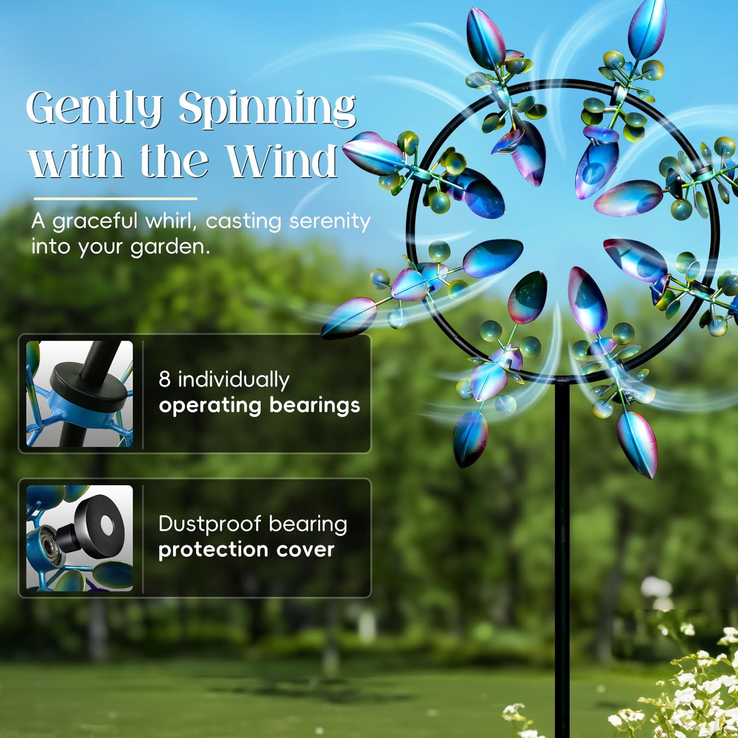 Pure Echo Large Wind Spinners Outdoor, Kinetic Metal Wind Spinners for Yard and Garden, Gift for Family or Friends (30'' W x 87'' H)